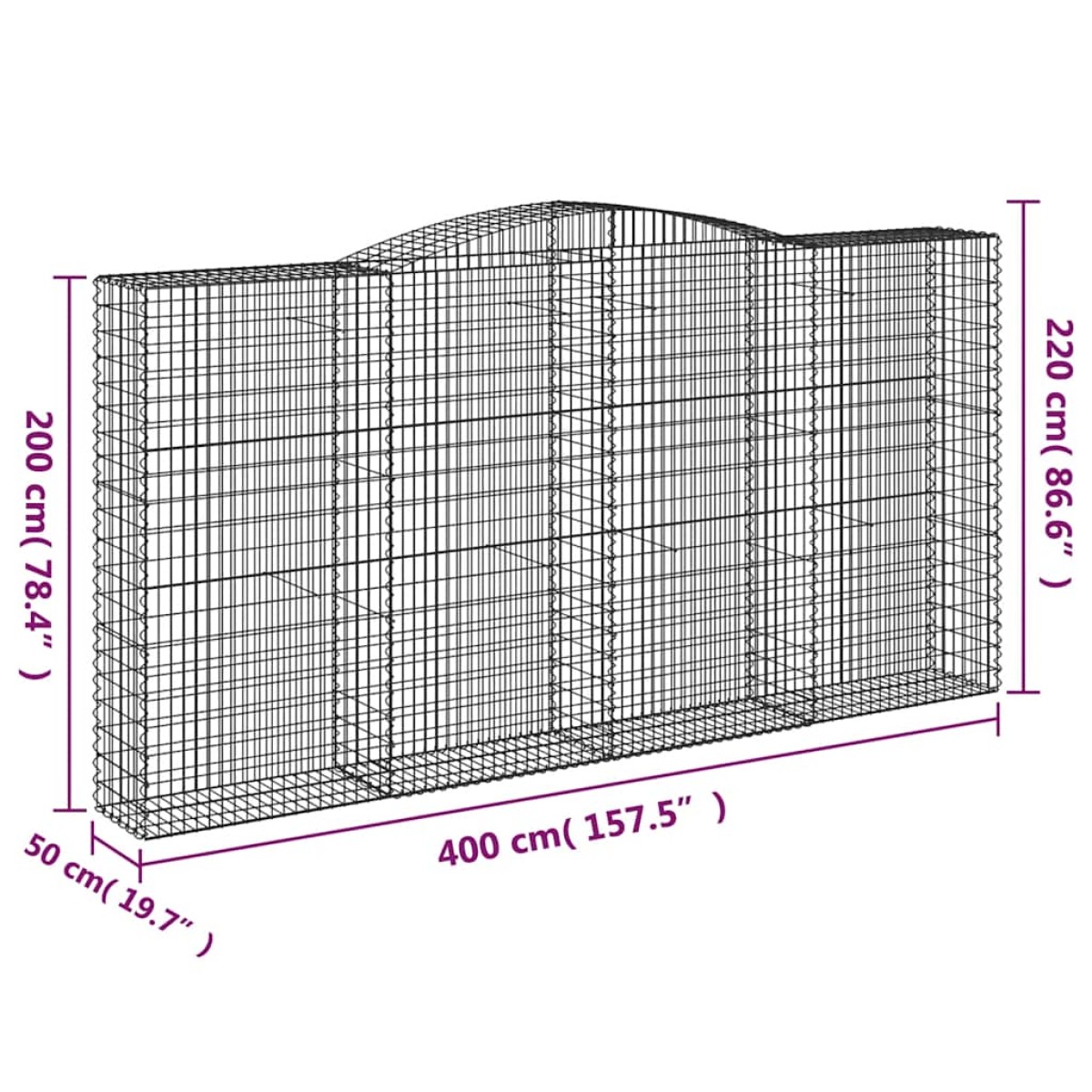 vidaXL Συρματοκιβώτια Τοξωτά 10 τεμ. 400x50x200/220 εκ. Γαλβαν. Ατσάλι