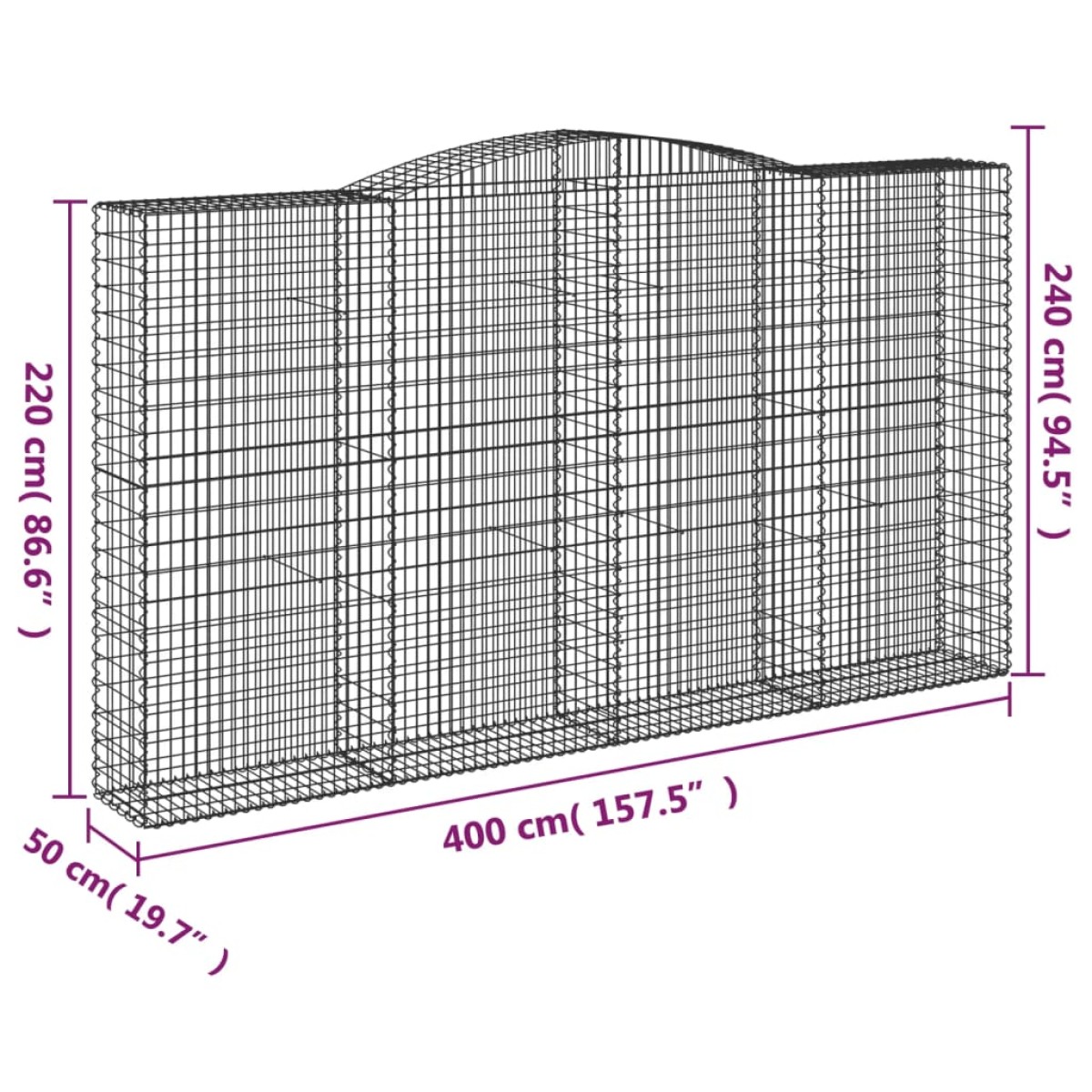 vidaXL Συρματοκιβώτια Τοξωτά 4 τεμ. 400x50x220/240 εκ. Γαλβαν. Ατσάλι