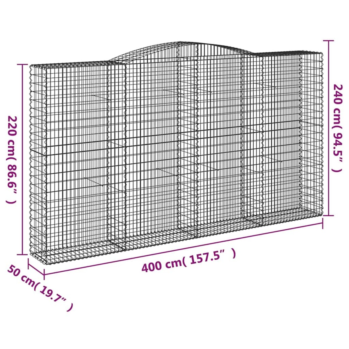 vidaXL Συρματοκιβώτια Τοξωτά 5 τεμ. 400x50x220/240 εκ. Γαλβαν. Ατσάλι