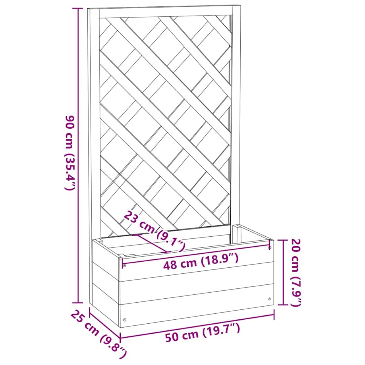 vidaXL Γλάστρα Κήπου με Καφασωτό Γκρι 50x25x90 εκ. Μασίφ Ξύλο Ελάτης