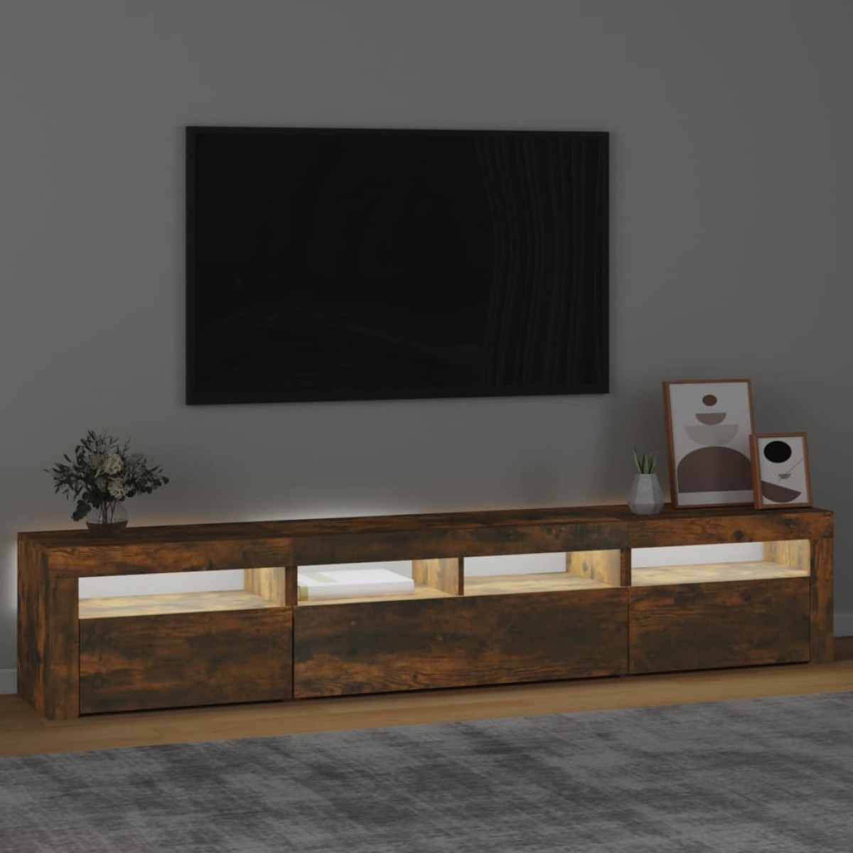 vidaXL Έπιπλο Τηλεόρασης με LED Καπνιστή Δρυς 210x35x40 εκ.