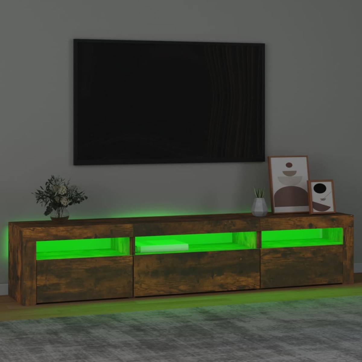 vidaXL Έπιπλο Τηλεόρασης με LED Καπνιστή Δρυς 195x35x40 εκ.