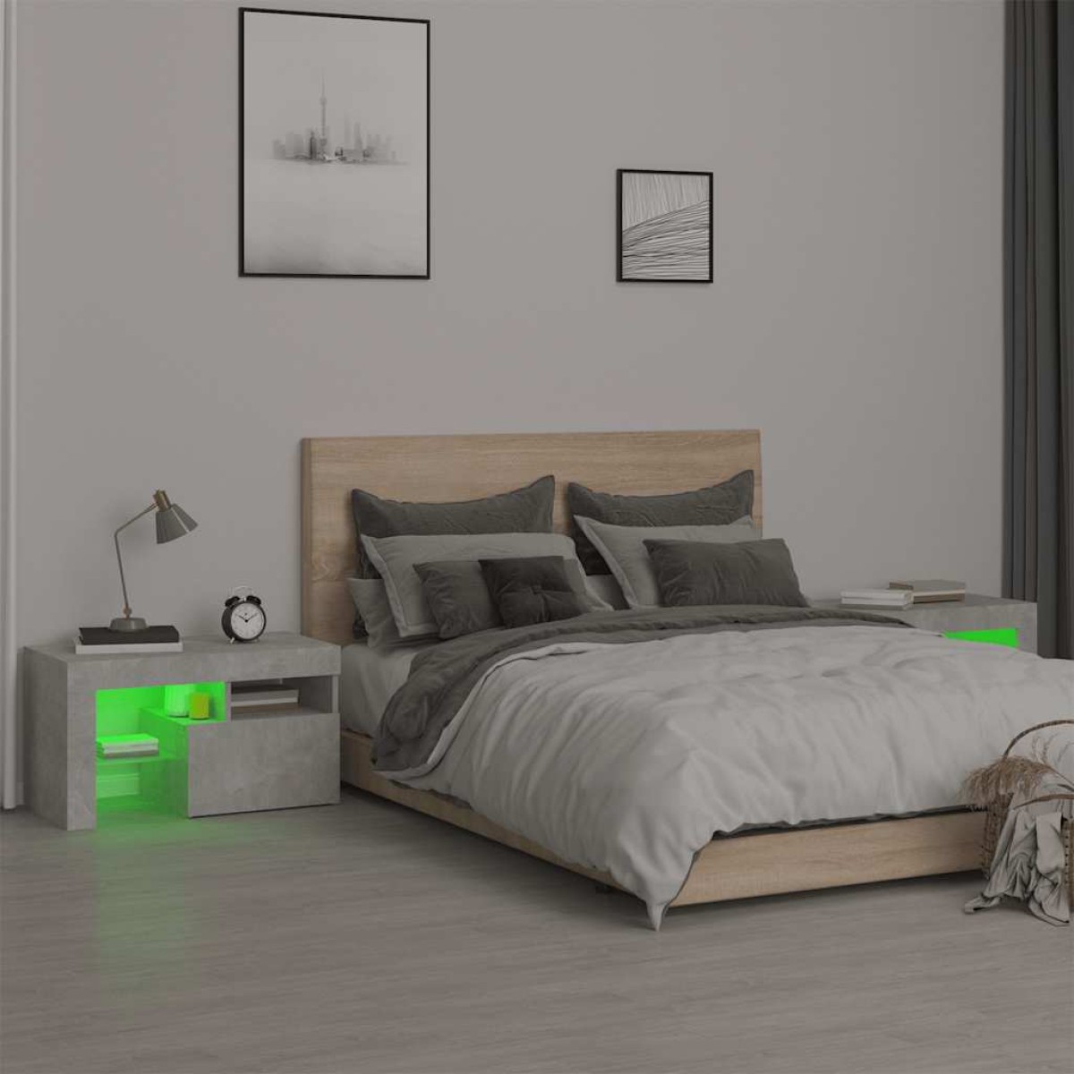 vidaXL Κομοδίνα 2 τεμ. με LED Γκρι σκυροδέματος 70 x 36,5 x 40 εκ.