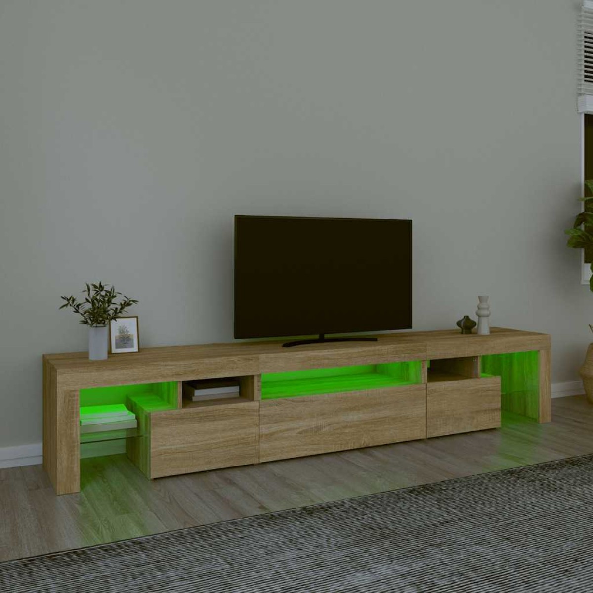 vidaXL Έπιπλο Τηλεόρασης με LED Sonoma Δρυς 215x36,5x40 εκ.