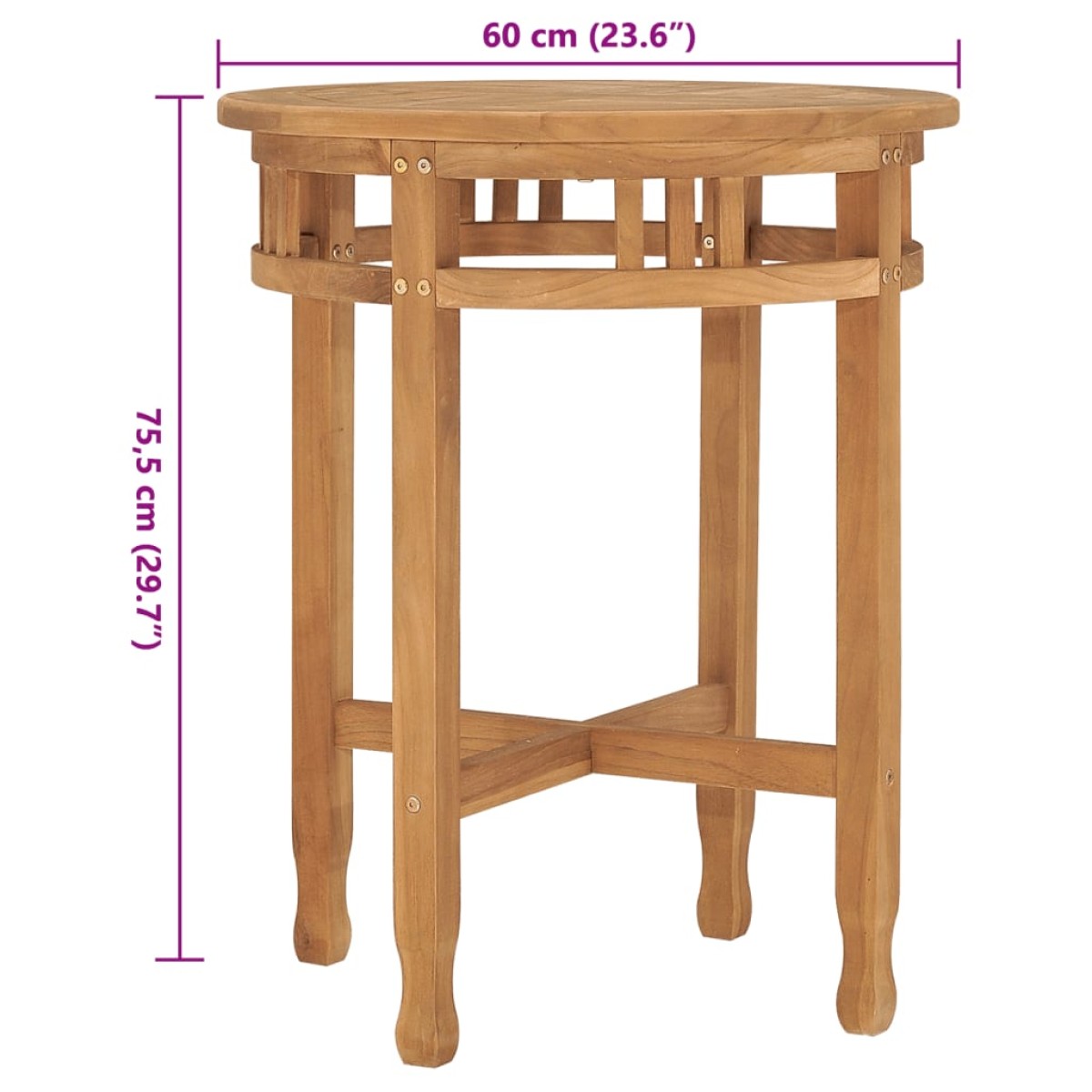 vidaXL Τραπέζι Bistro Ø 60 x 60 εκ. από Μασίφ Ξύλο Teak