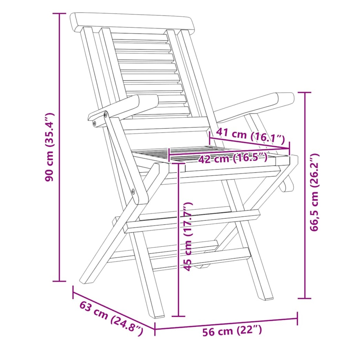 vidaXL Καρέκλες Κήπου Πτυσσόμενες 4 τεμ. 56x63x90 εκ. Μασίφ Ξύλο Teak