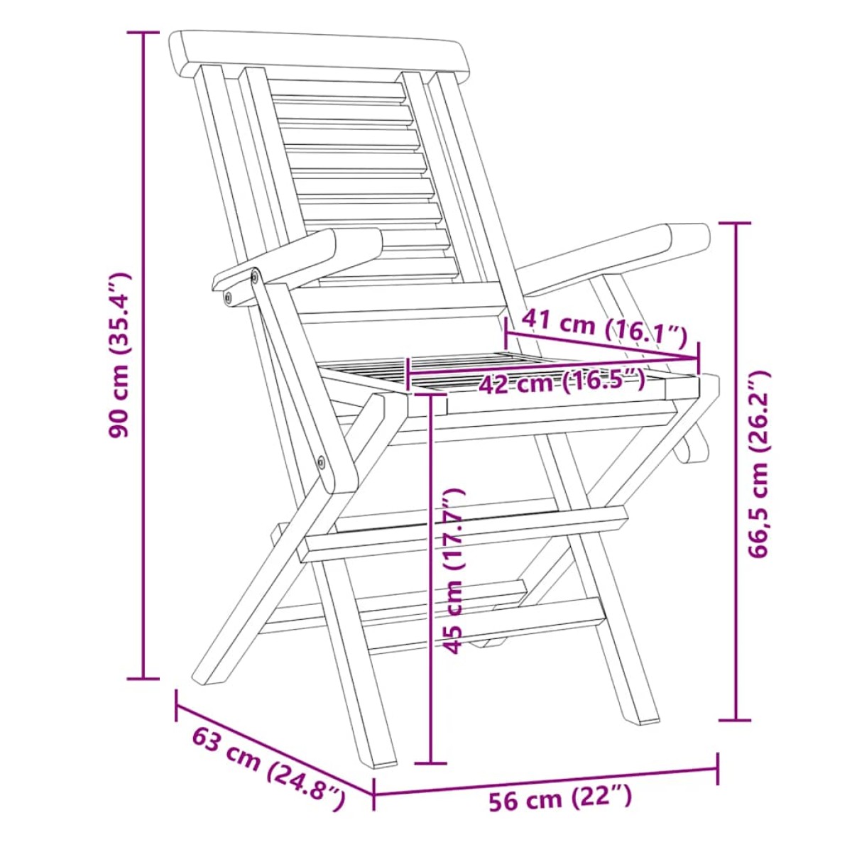 vidaXL Καρέκλες Κήπου Πτυσσόμενες 8 τεμ. 56x63x90 εκ. Μασίφ Ξύλο Teak