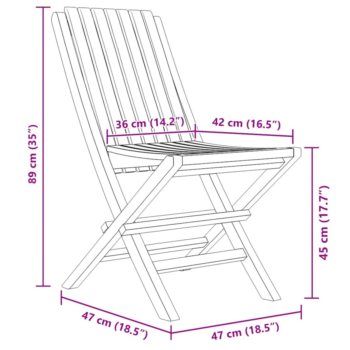vidaXL Καρέκλες Κήπου Πτυσσόμενες 4 τεμ. 47x47x89 εκ. Μασίφ Ξύλο Teak