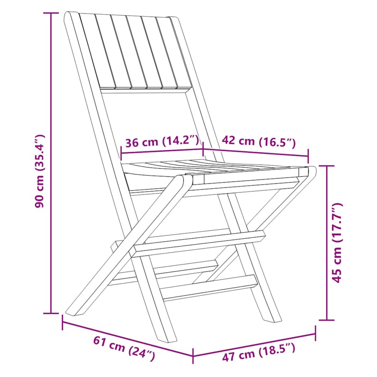 vidaXL Καρέκλες Κήπου Πτυσσόμενες 4 τεμ. 47x61x90 εκ. Μασίφ Ξύλο Teak