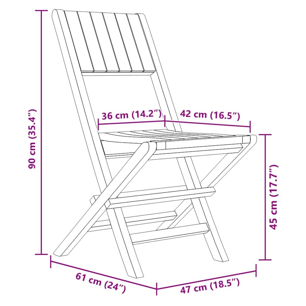 vidaXL Καρέκλες Κήπου Πτυσσόμενες 6 τεμ. 47x61x90 εκ. Μασίφ Ξύλο Teak