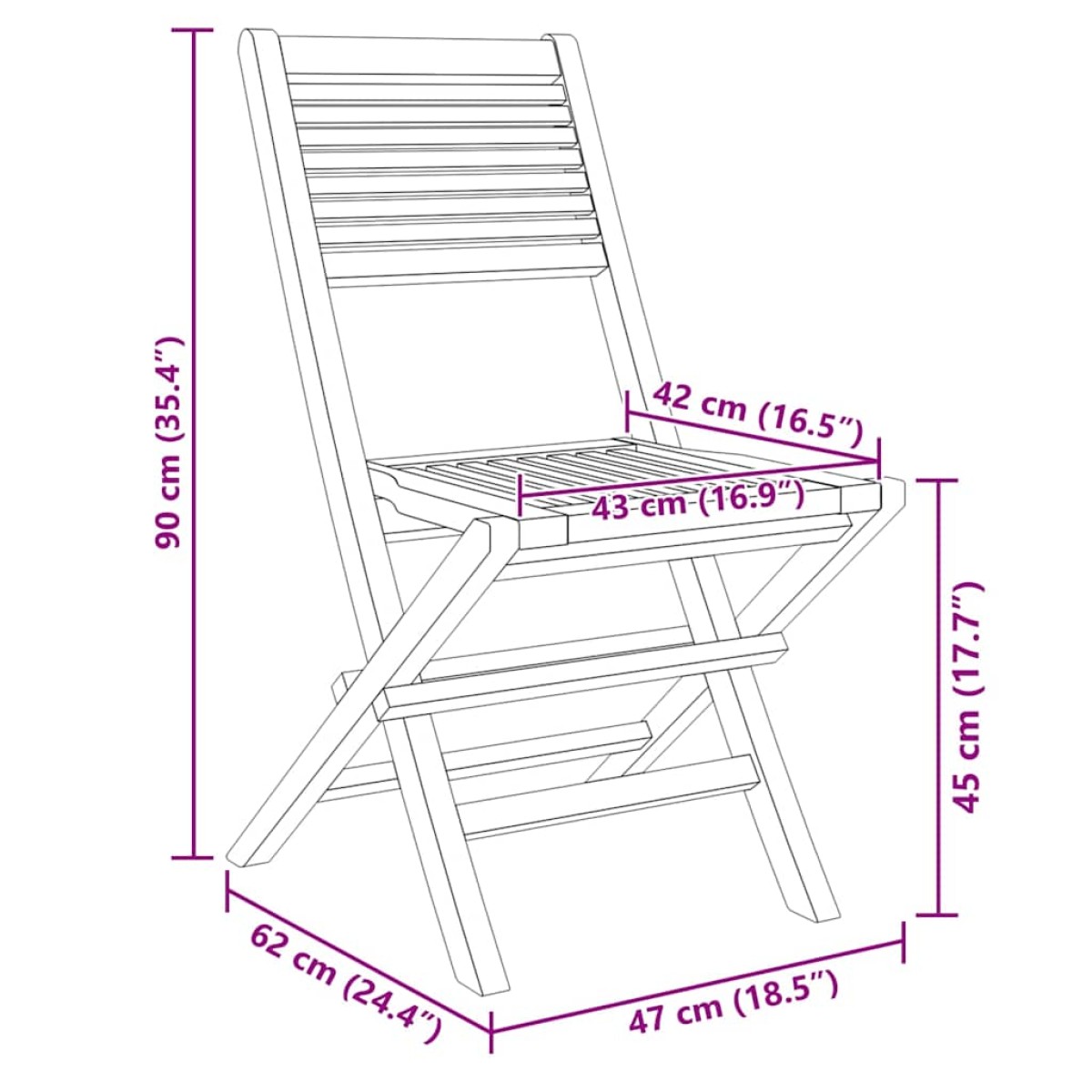 vidaXL Καρέκλες Κήπου Πτυσσόμενες 4 τεμ. 47x62x90 εκ. Μασίφ Ξύλο Teak