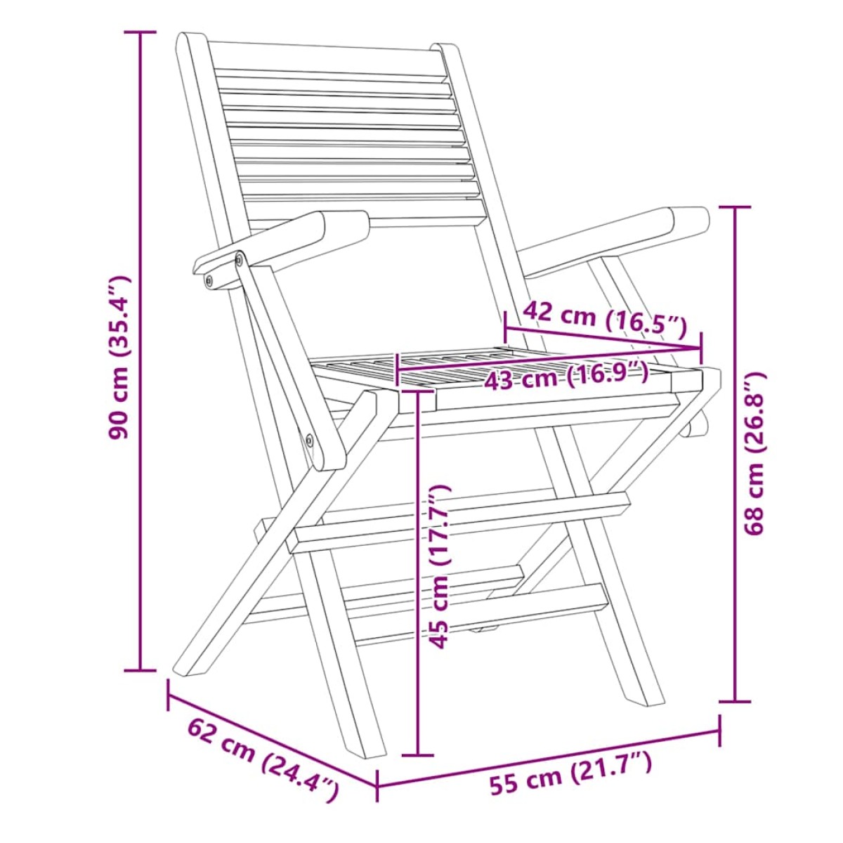vidaXL Καρέκλες Κήπου Πτυσσόμενες 8 τεμ. 55x62x90 εκ. Μασίφ Ξύλο Teak