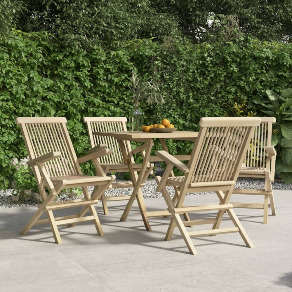 vidaXL Πτυσσόμενες Καρέκλες 4 τεμ. Γκρι 56x61x89 εκ. Μασίφ Ξύλο Teak