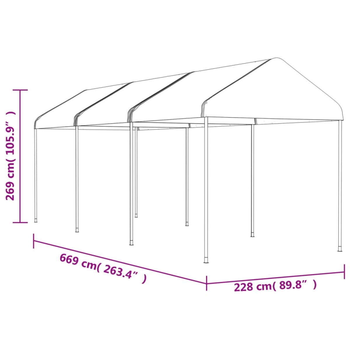 vidaXL Κιόσκι με Τέντα Λευκό 6,69 x 2,28 x 2,69 μ. από Πολυαιθυλένιο