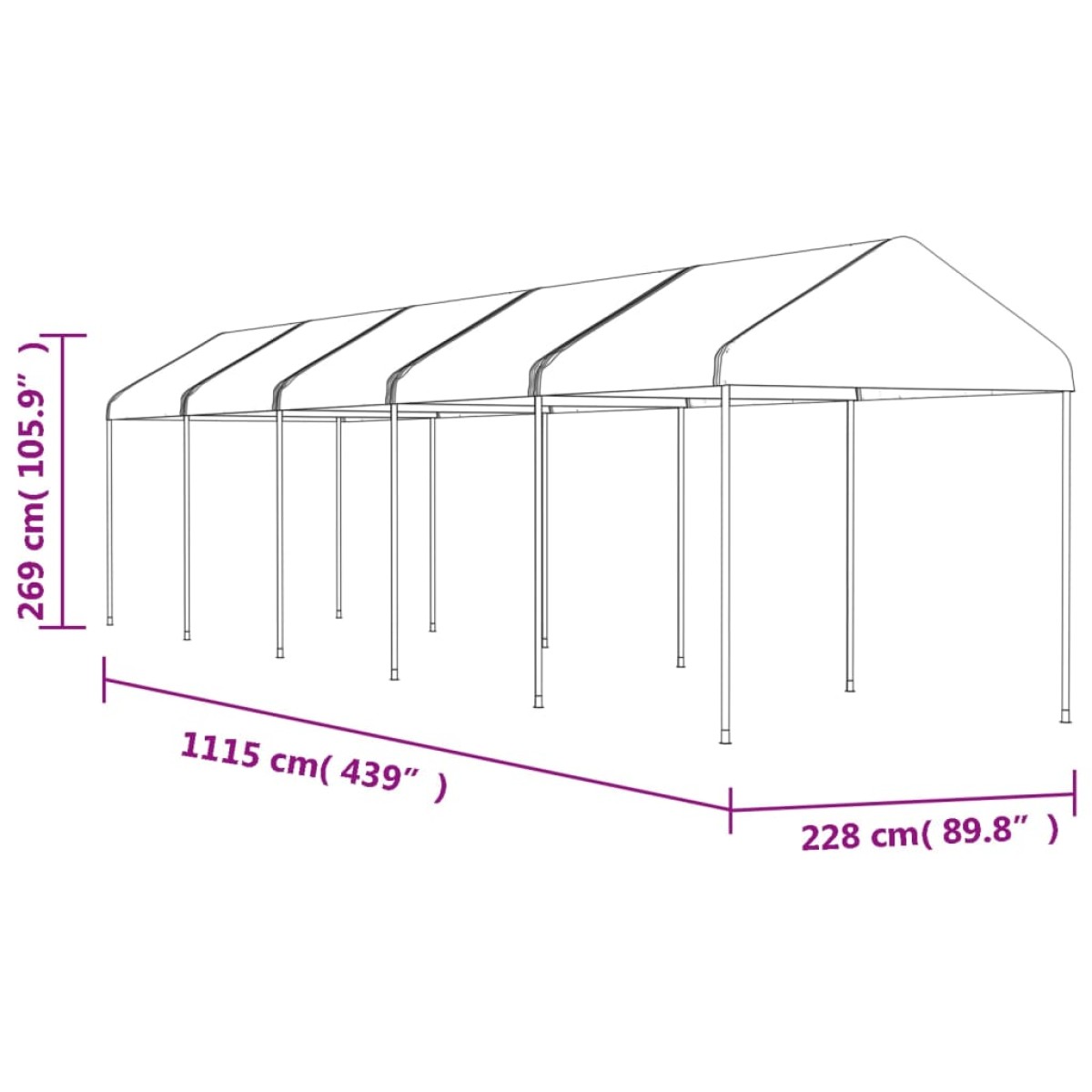 vidaXL Κιόσκι με Τέντα Λευκό 11,15 x 2,28 x 2,69 μ. από Πολυαιθυλένιο
