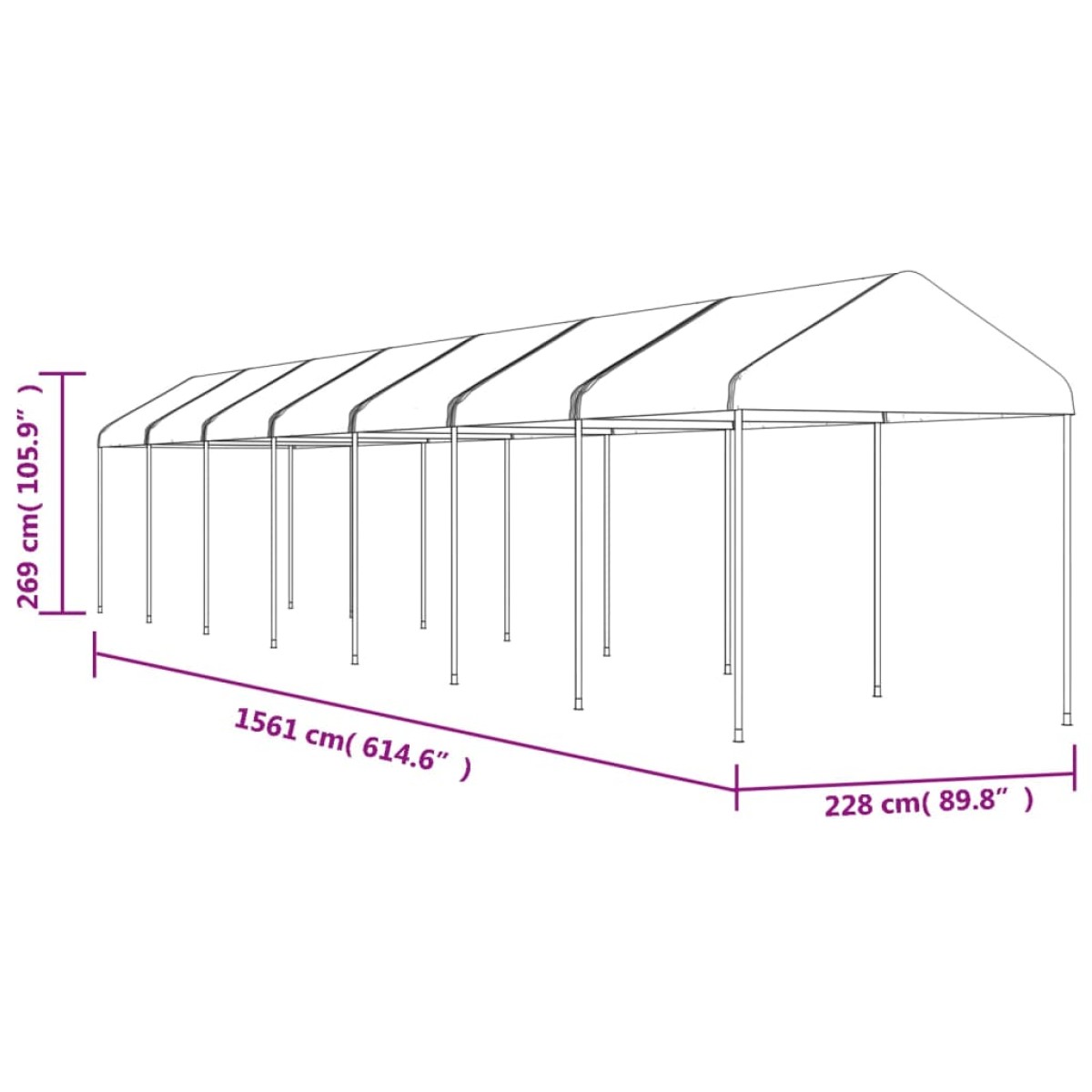 vidaXL Κιόσκι με Τέντα Λευκό 15,61 x 2,28 x 2,69 μ. από Πολυαιθυλένιο