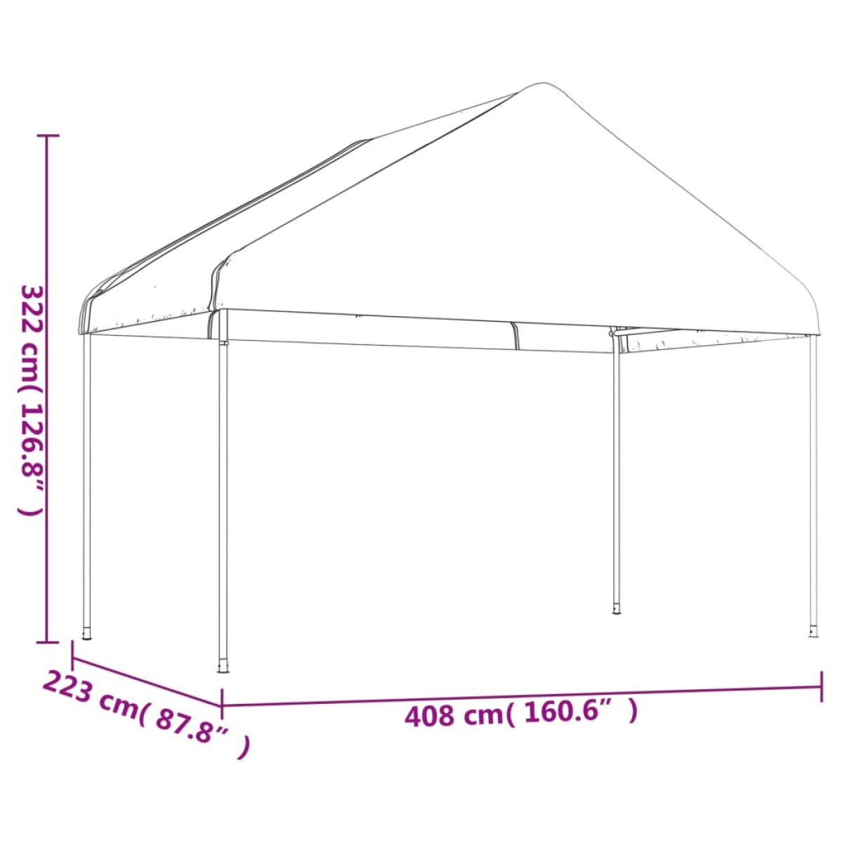 vidaXL Κιόσκι με Τέντα Λευκό 4,46 x 4,08 x 3,22 μ. από Πολυαιθυλένιο