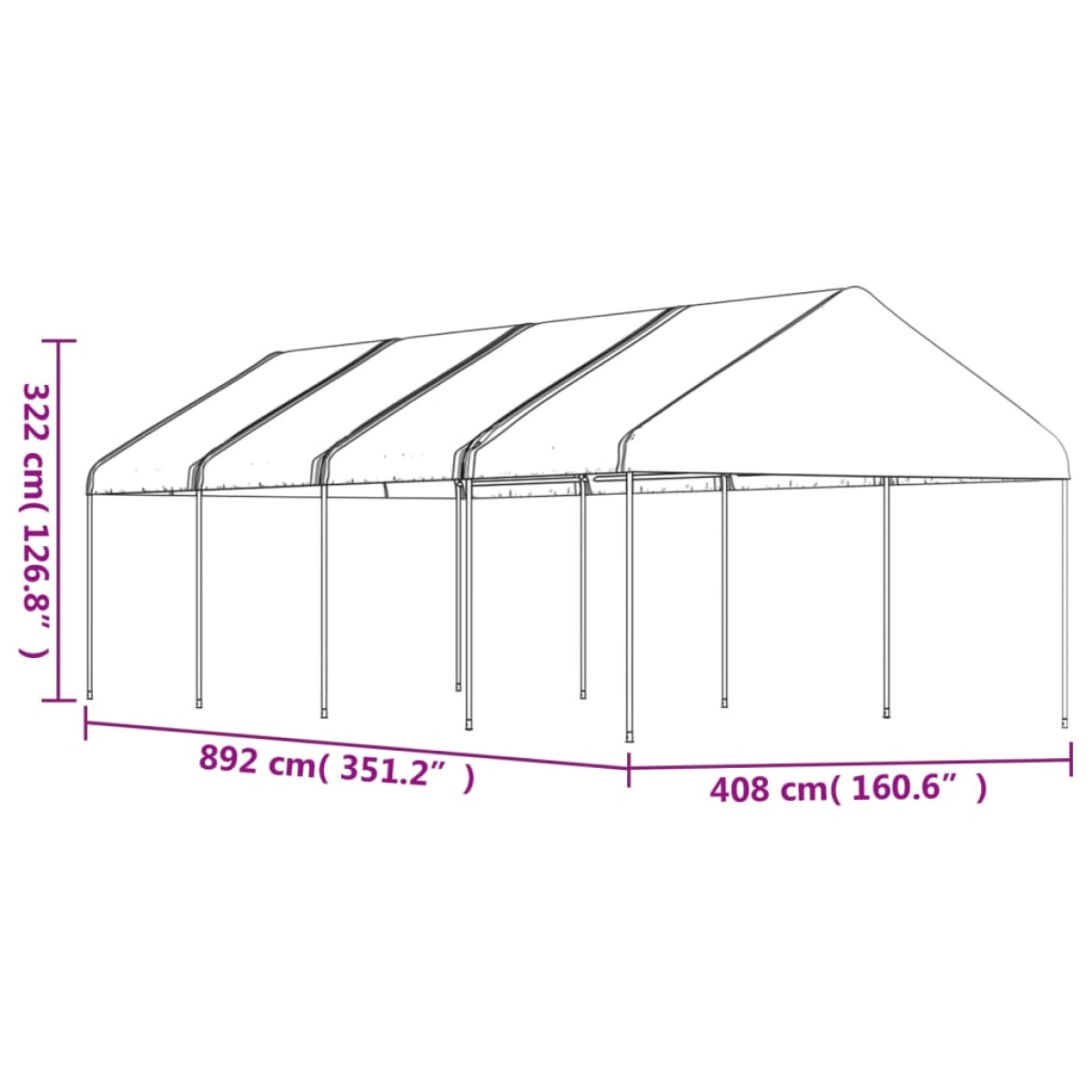 vidaXL Κιόσκι με Τέντα Λευκό 8,92 x 4,08 x 3,22 μ. από Πολυαιθυλένιο