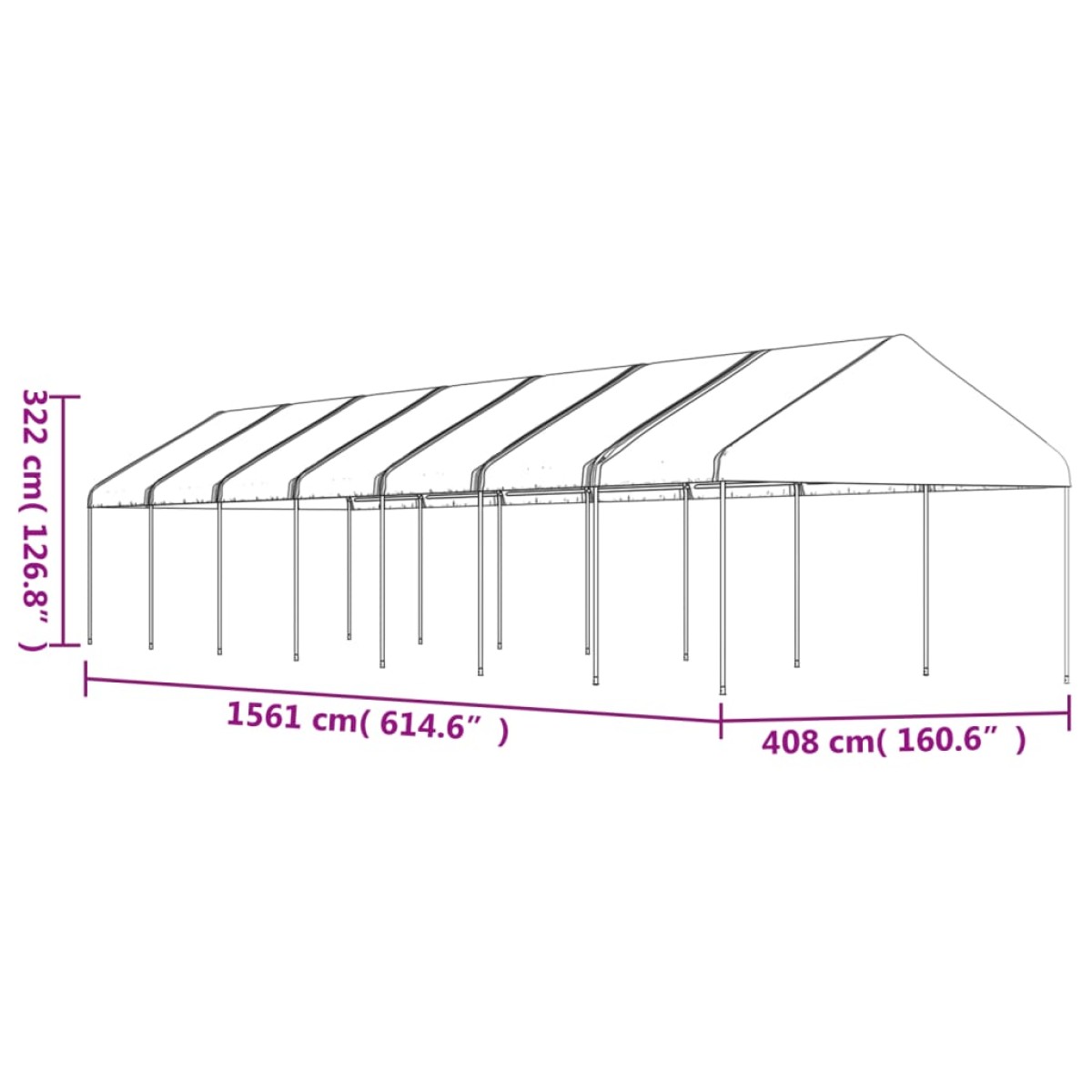 vidaXL Κιόσκι με Τέντα Λευκό 15,61 x 4,08 x 3,22 μ. από Πολυαιθυλένιο