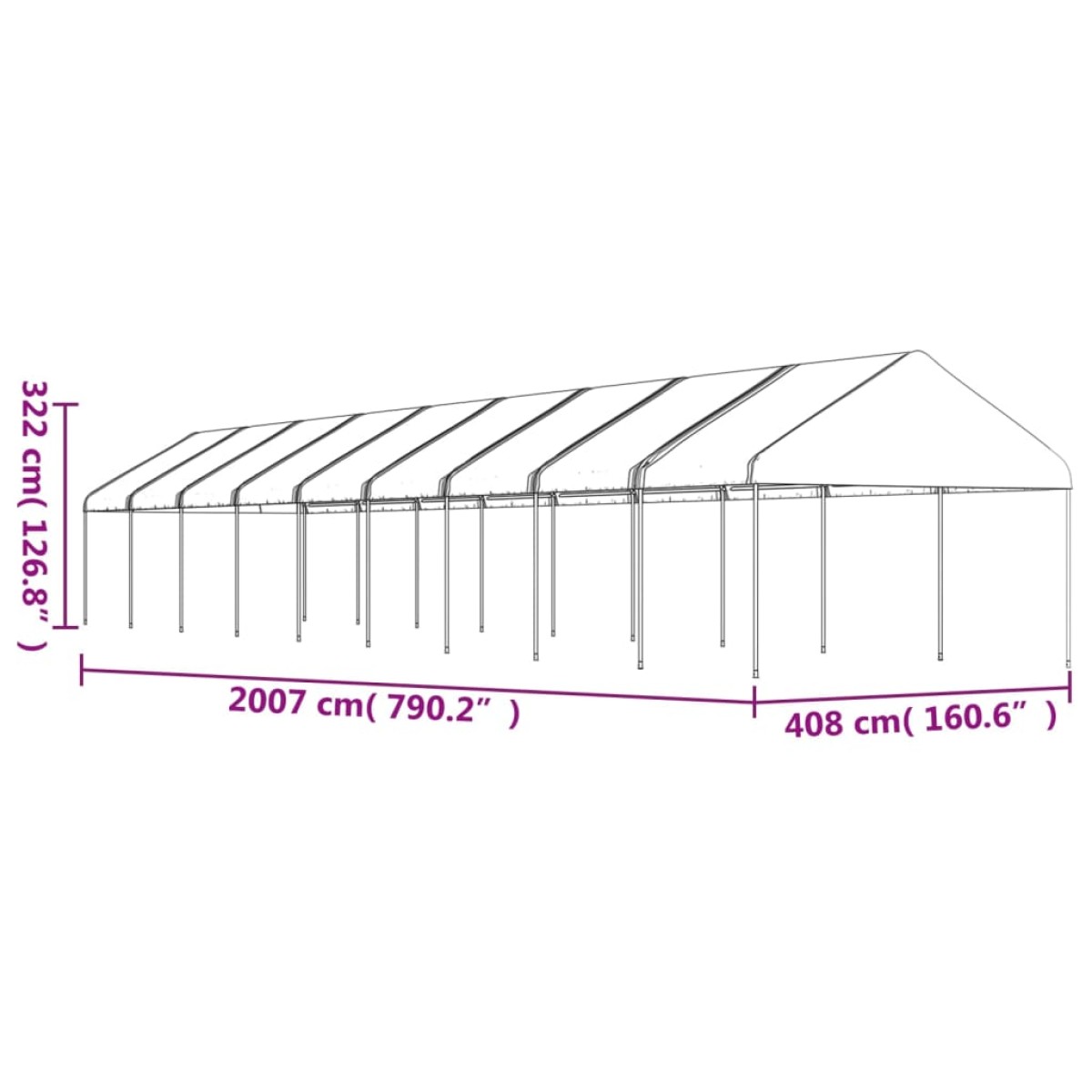 vidaXL Κιόσκι με Τέντα Λευκό 20,07 x 4,08 x 3,22 μ. από Πολυαιθυλένιο