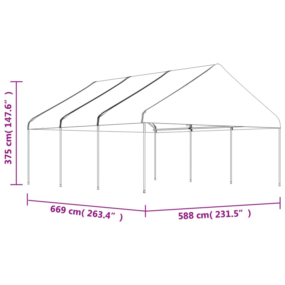 vidaXL Κιόσκι με Τέντα Λευκό 6,69 x 5,88 x 3,75 μ. από Πολυαιθυλένιο