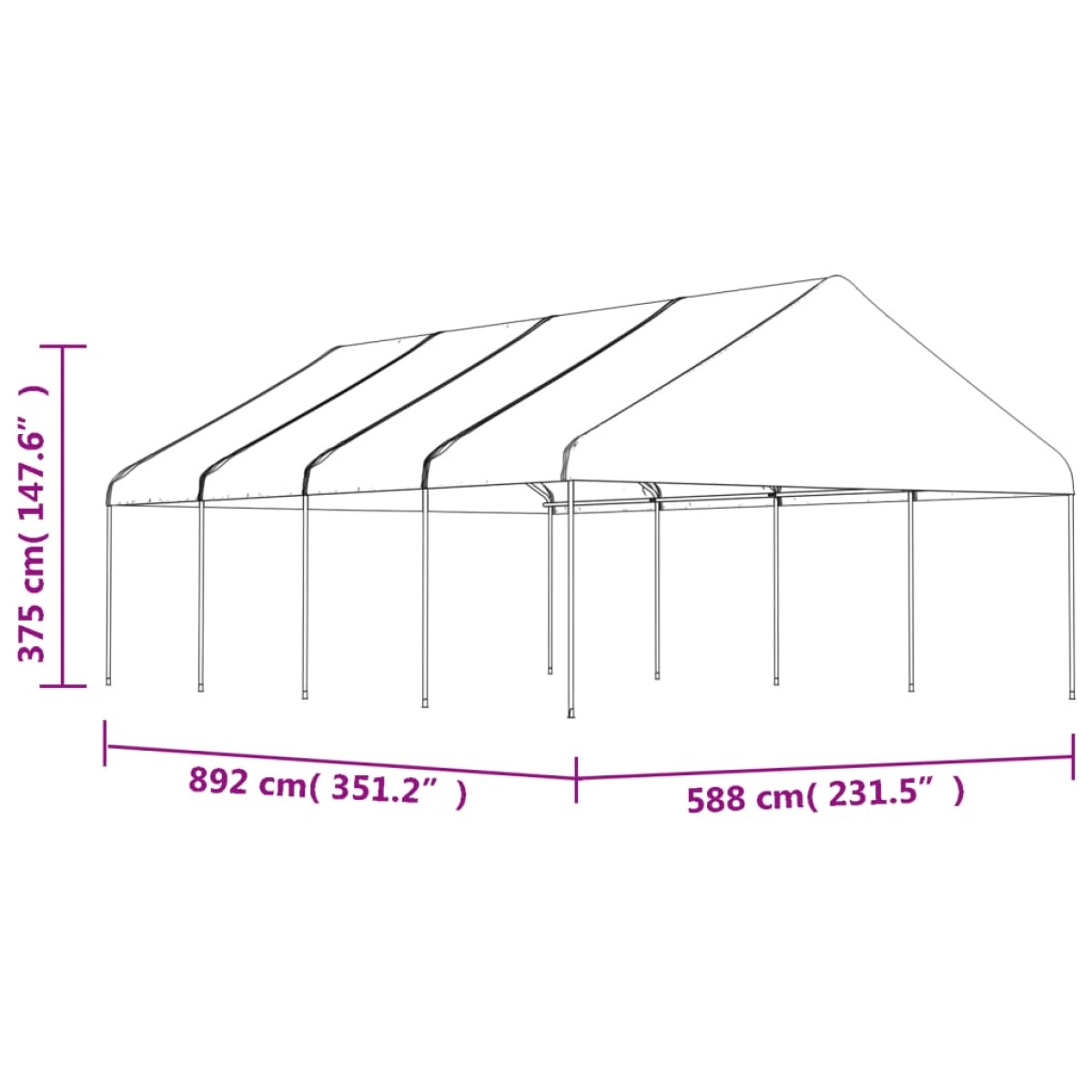 vidaXL Κιόσκι με Τέντα Λευκό 8,92 x 5,88 x 3,75 μ. από Πολυαιθυλένιο