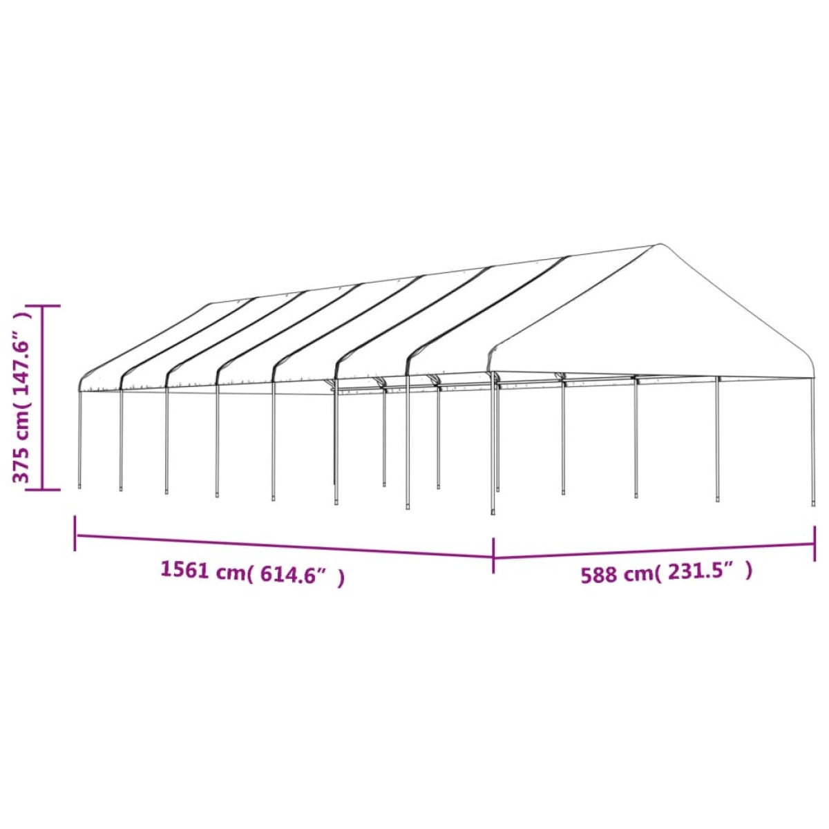 vidaXL Κιόσκι με Τέντα Λευκό 15,61 x 5,88 x 3,75 μ. από Πολυαιθυλένιο