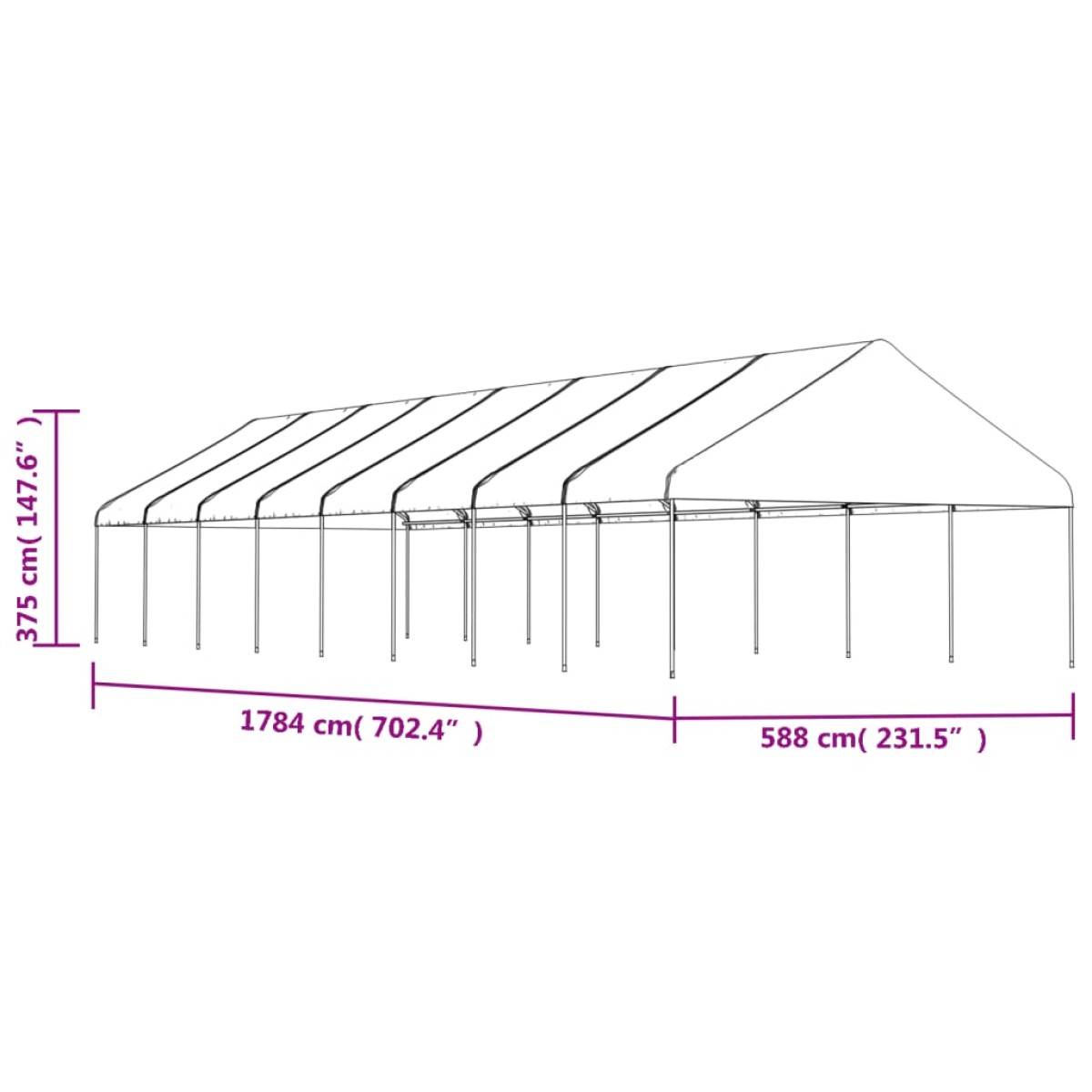 vidaXL Κιόσκι με Τέντα Λευκό 17,84 x 5,88 x 3,75 μ. από Πολυαιθυλένιο