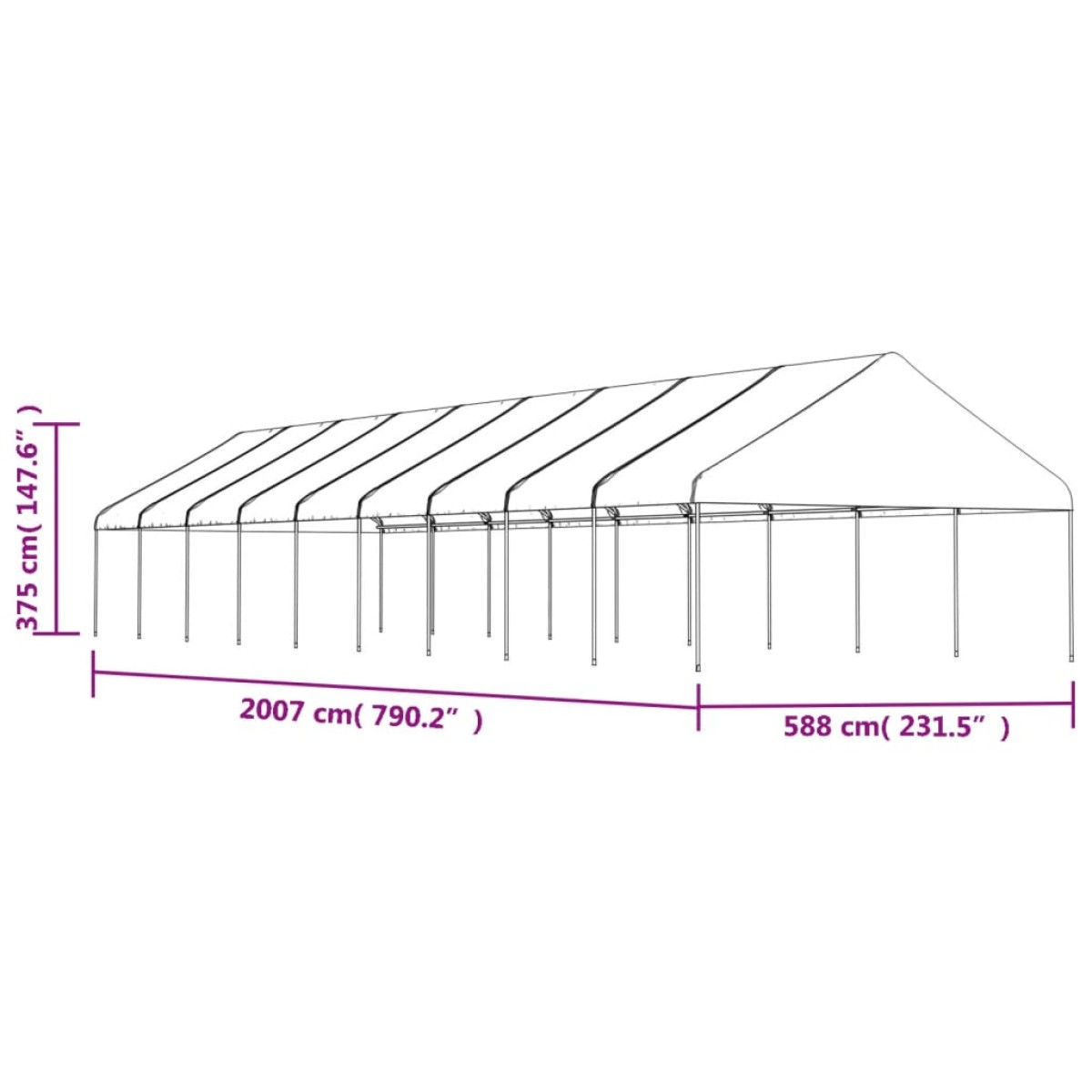 vidaXL Κιόσκι με Τέντα Λευκό 20,07 x 5,88 x 3,75 μ. από Πολυαιθυλένιο