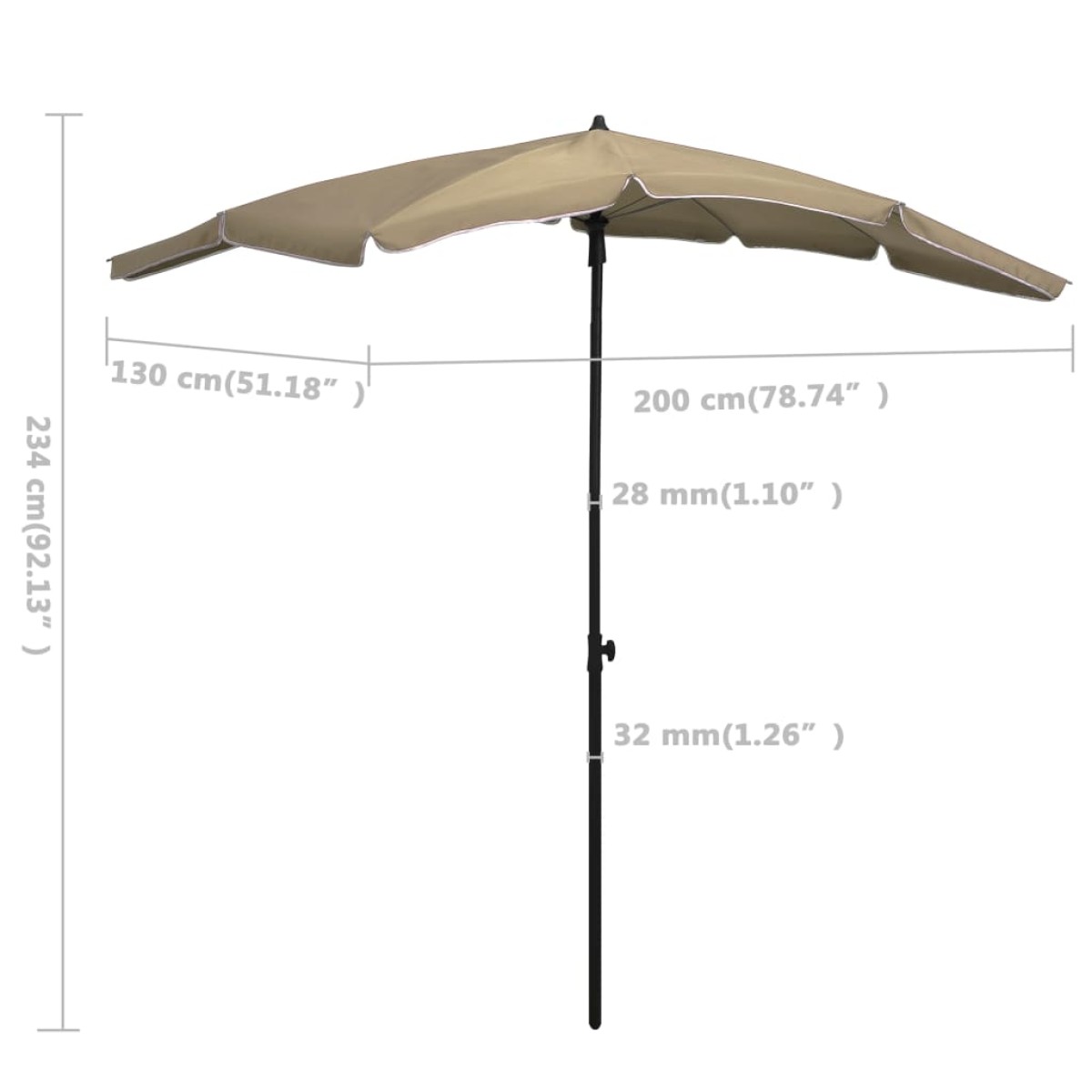 vidaXL Ομπρέλα Κήπου Taupe Χρώμα 200 x 130 εκ.