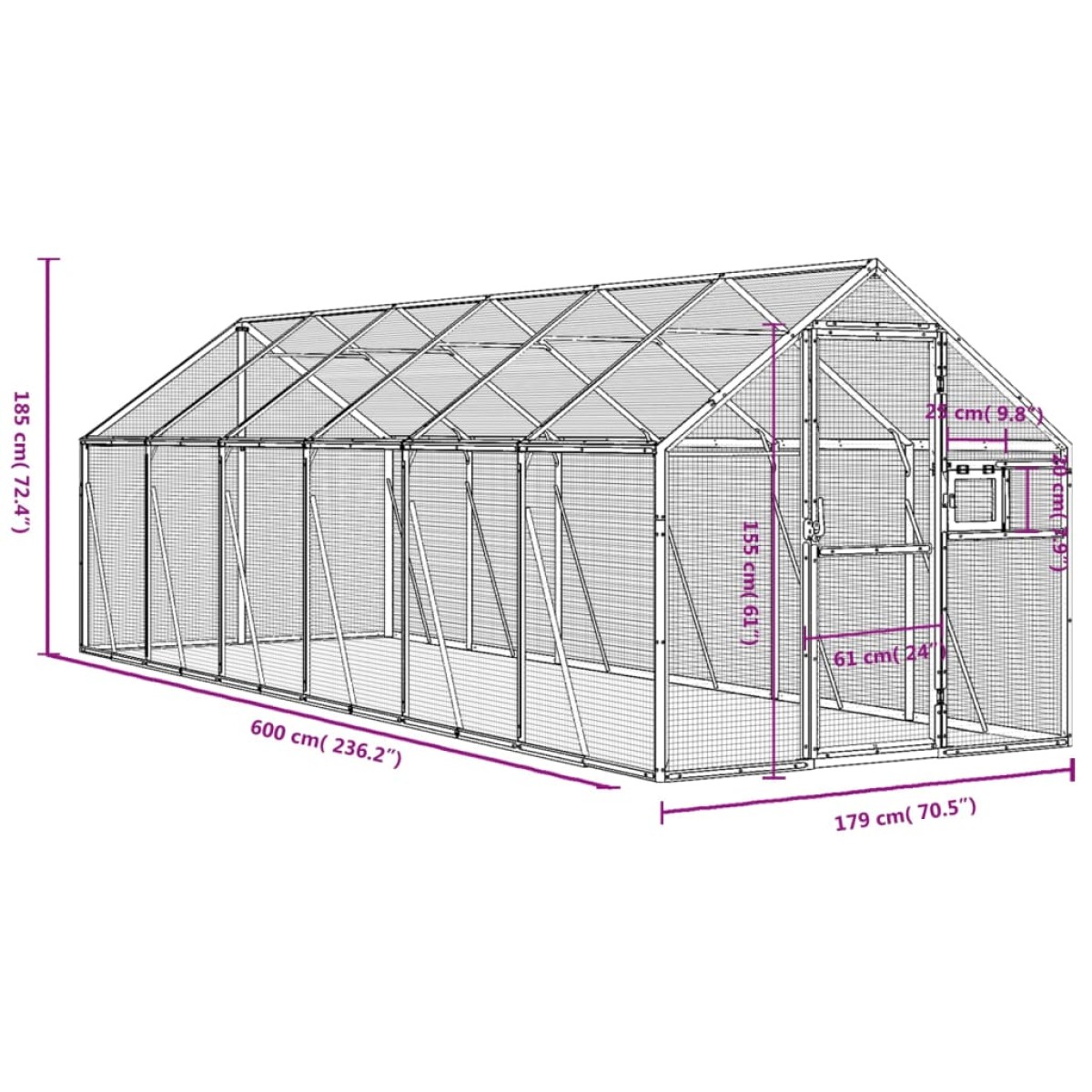 vidaXL Κλουβί Ανθρακί 1,79 x 6 x 1,85 μ. από Αλουμίνιο