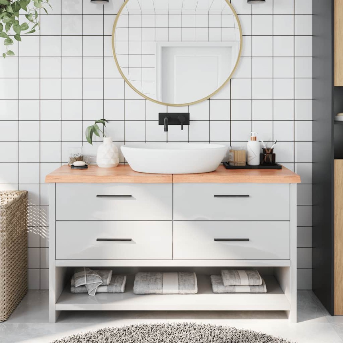 vidaXL Πάγκος Μπάνιου Αν. Καφέ 140 x 50 x 4 εκ. Επεξεργ. Μασίφ Ξύλο