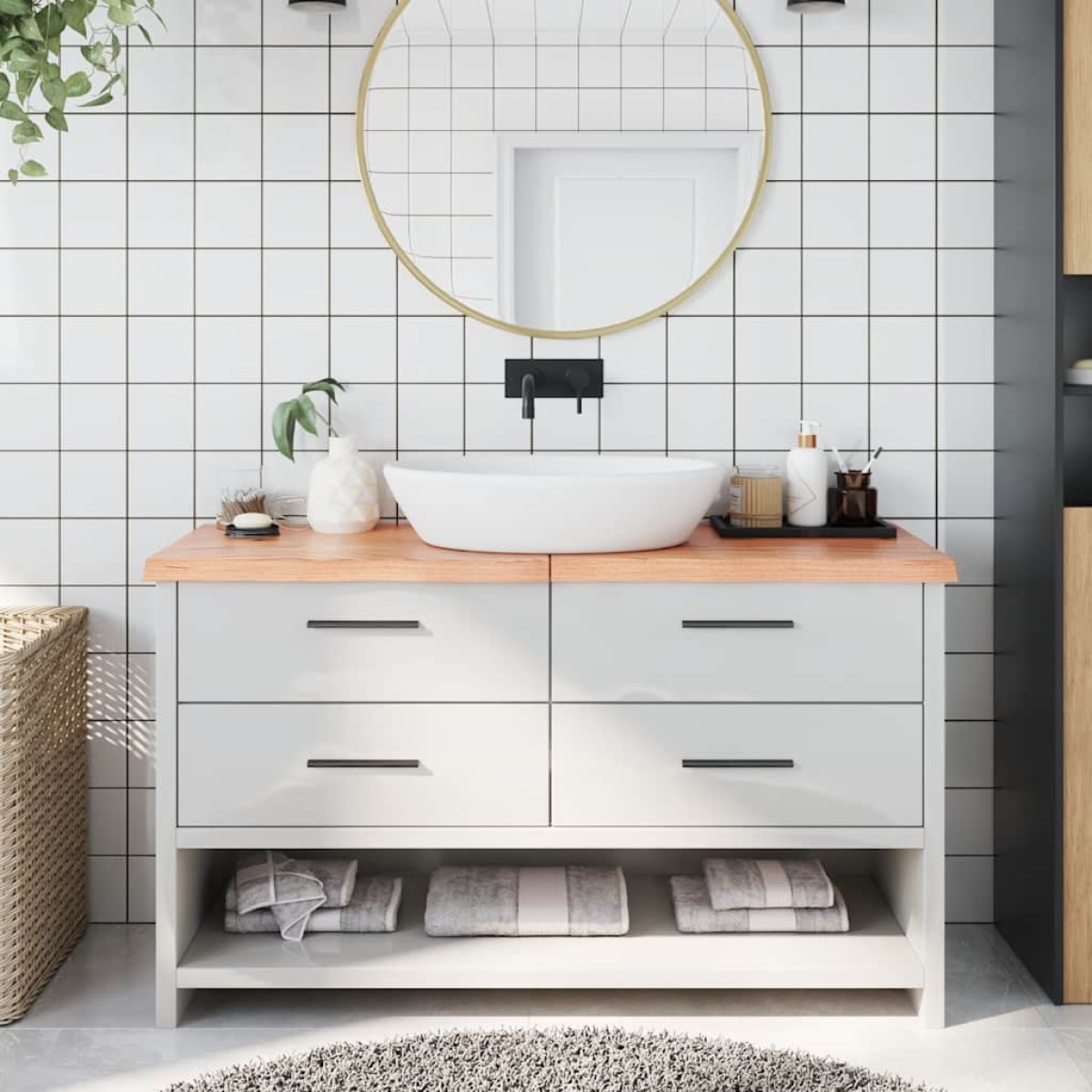 vidaXL Πάγκος Μπάνιου Αν. Καφέ 140 x 60 x 4 εκ. Επεξεργ. Μασίφ Ξύλο