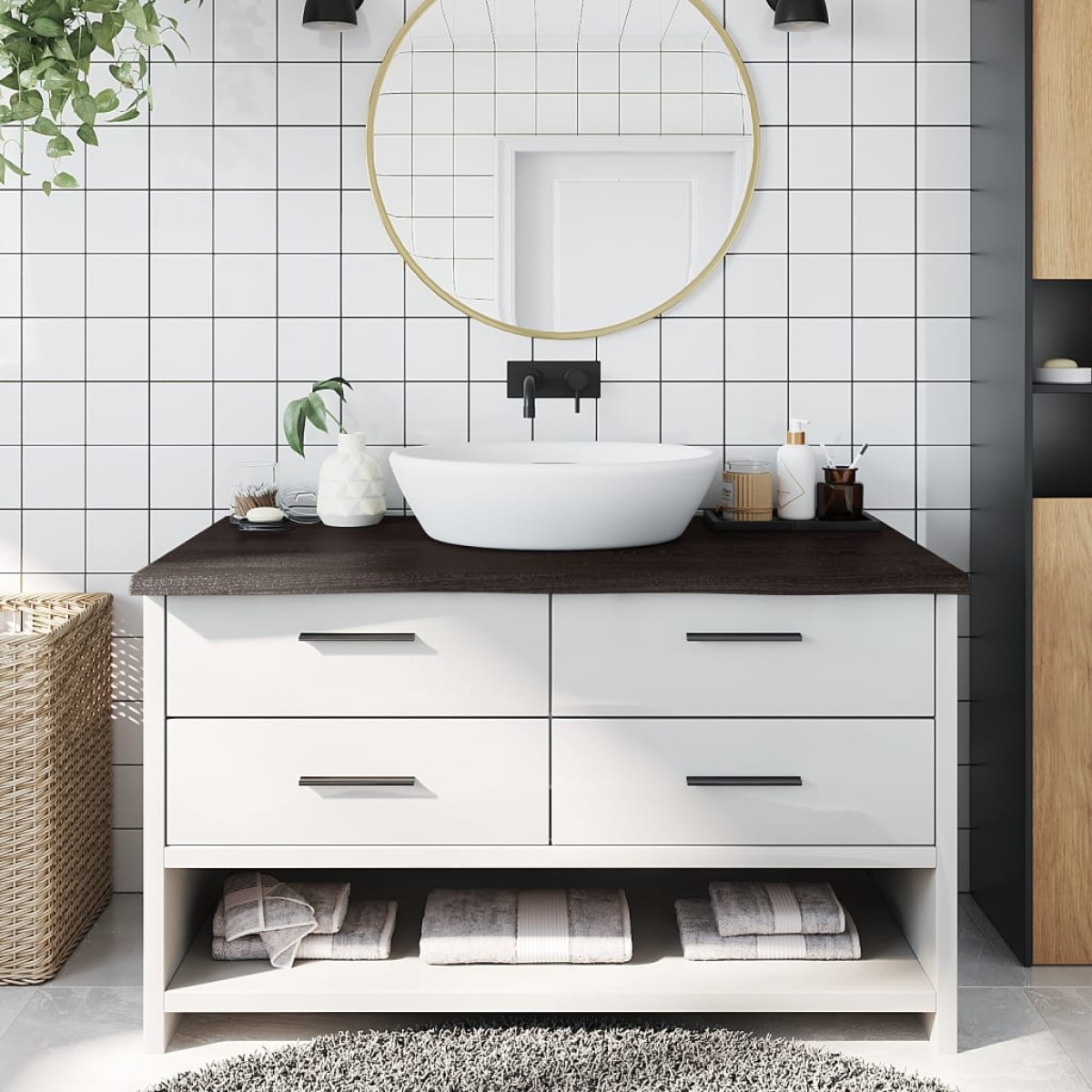 vidaXL Πάγκος Μπάνιου Σκ. Γκρι 100x50x4 εκ. Επεξ. Μασίφ Ξύλο