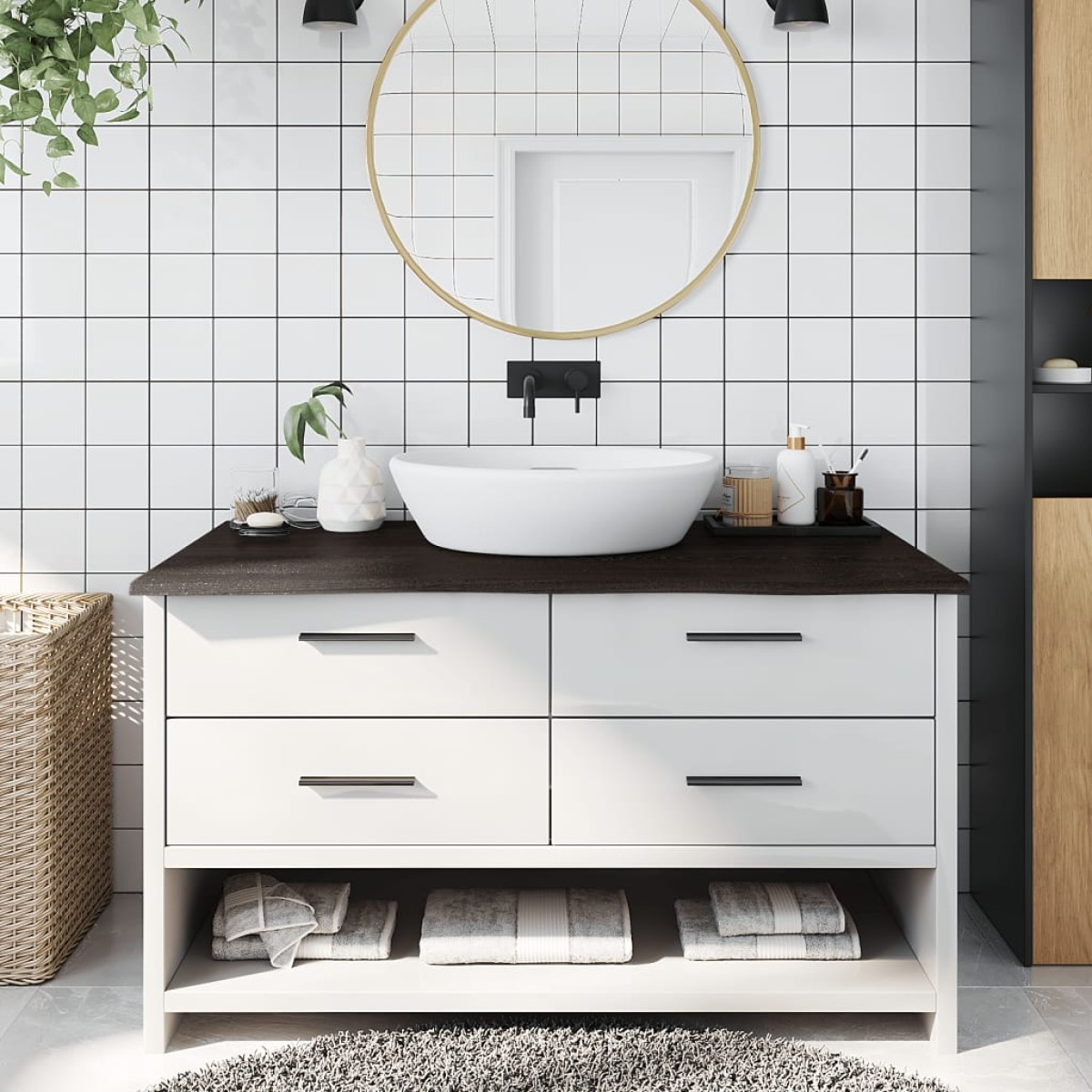 vidaXL Πάγκος Μπάνιου Σκούρο Γκρι 100x60x2 εκ. Επεξεργ. Μασίφ Ξύλο