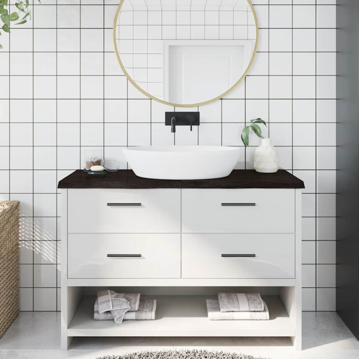 vidaXL Πάγκος Μπάνιου Σκ. Γκρι 120x50x4 εκ. Επεξ. Μασίφ Ξύλο