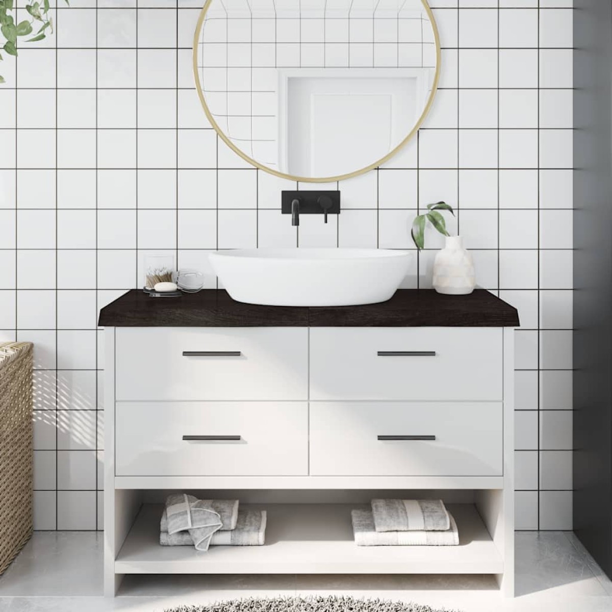 vidaXL Πάγκος Μπάνιου Σκ. Γκρι 120x50x6 εκ. Επεξ. Μασίφ Ξύλο