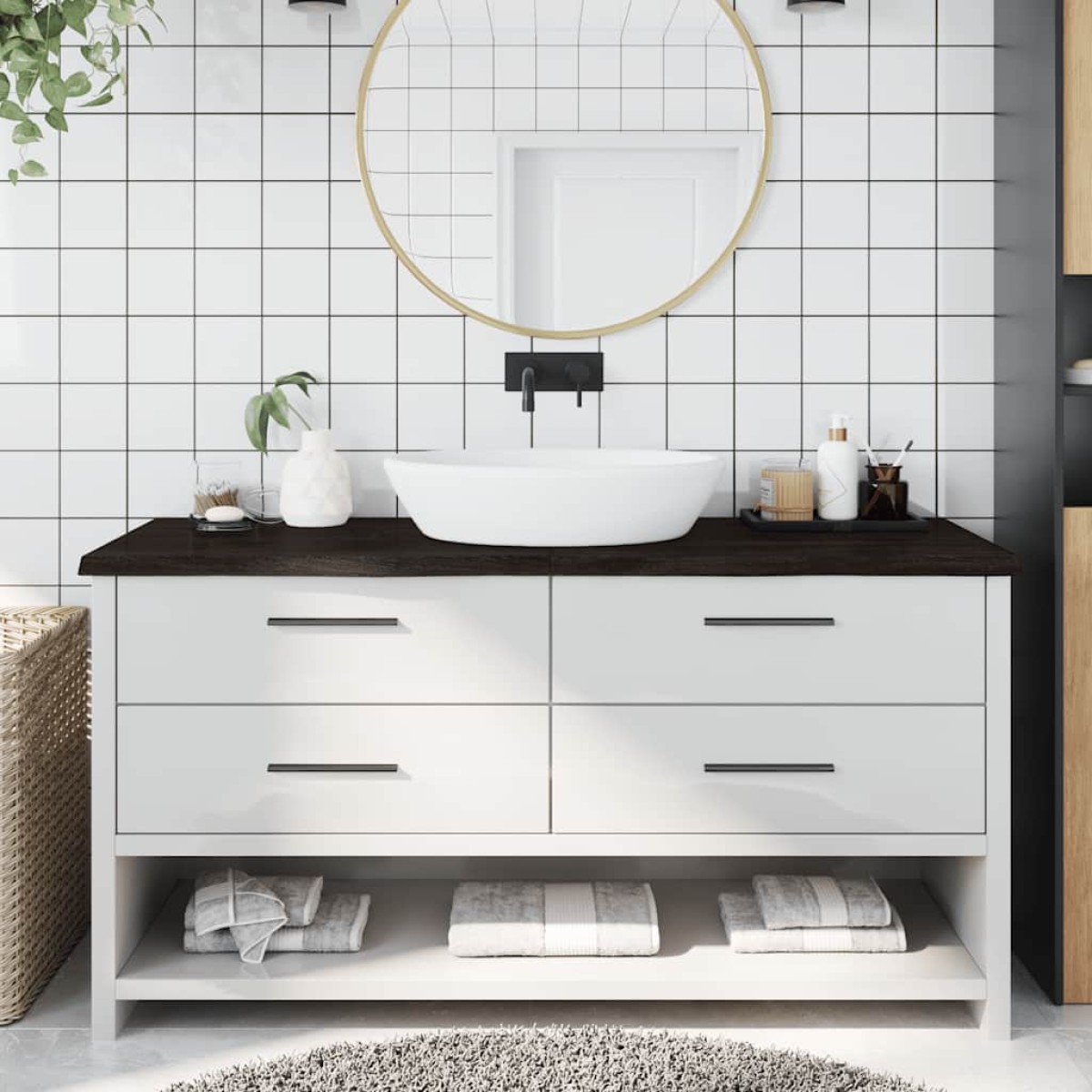 vidaXL Πάγκος Μπάνιου Σκούρο Γκρι 160x60x4 εκ. Επεξεργ. Μασίφ Ξύλο