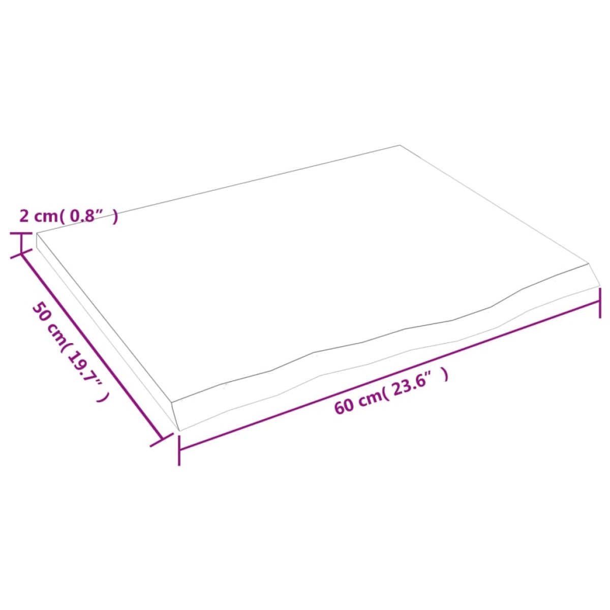 vidaXL Επιφ. Τραπεζιού Σκούρο Γκρι 60x50x2 εκ Επεξ. Μασίφ Ξύλο Δρυός