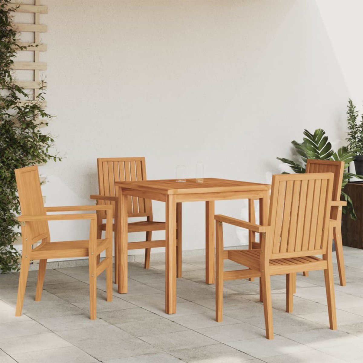 vidaXL Καρέκλες Κήπου Στοιβαζόμενες 4 τεμ. 56,5x57,5x91 εκ. Μασίφ Teak