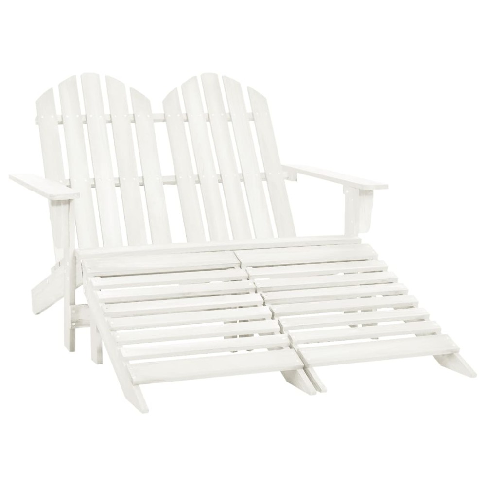 vidaXL Καρέκλα Κήπου Adirondack Διθέσια Λευκή Ξύλο Ελάτης & Υποπόδιο