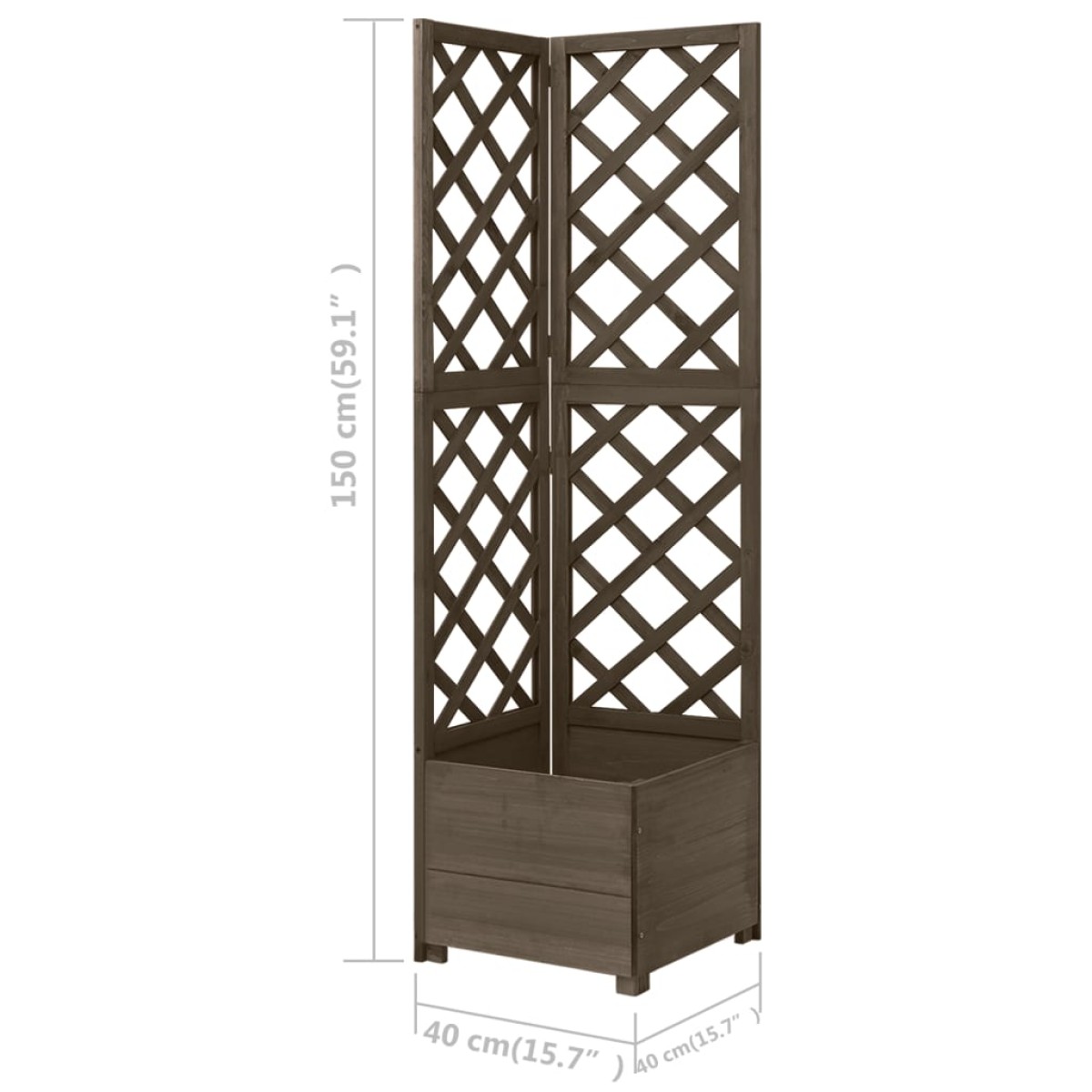 vidaXL Γλάστρα Γωνιακή με Καφασωτό Γκρι 40 x 40 x 150 εκ. Ξύλο Ελάτης
