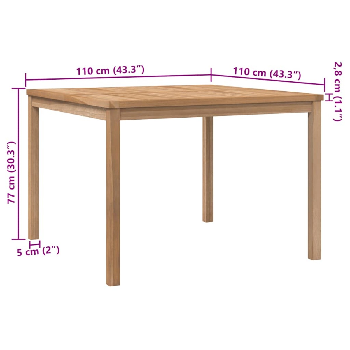vidaXL Τραπεζαρία Κήπου 110 x 110 x 77 εκ. από Μασίφ Ξύλο Teak