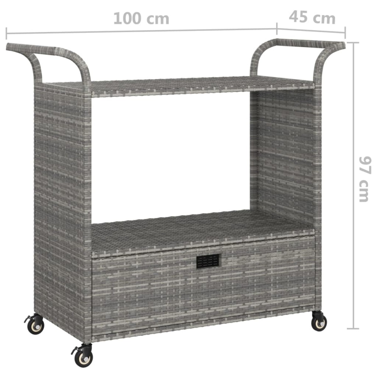 vidaXL Τρόλεϊ Μεταφοράς με Συρτάρι Γκρι 100x45x97 εκ. Συνθετικό Ρατάν