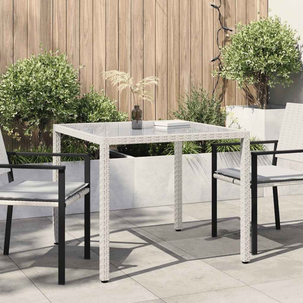 vidaXL Τραπέζι Κήπου Λευκό 90x90x75εκ από Ψημένο Γυαλί/Συνθετικό Ρατάν