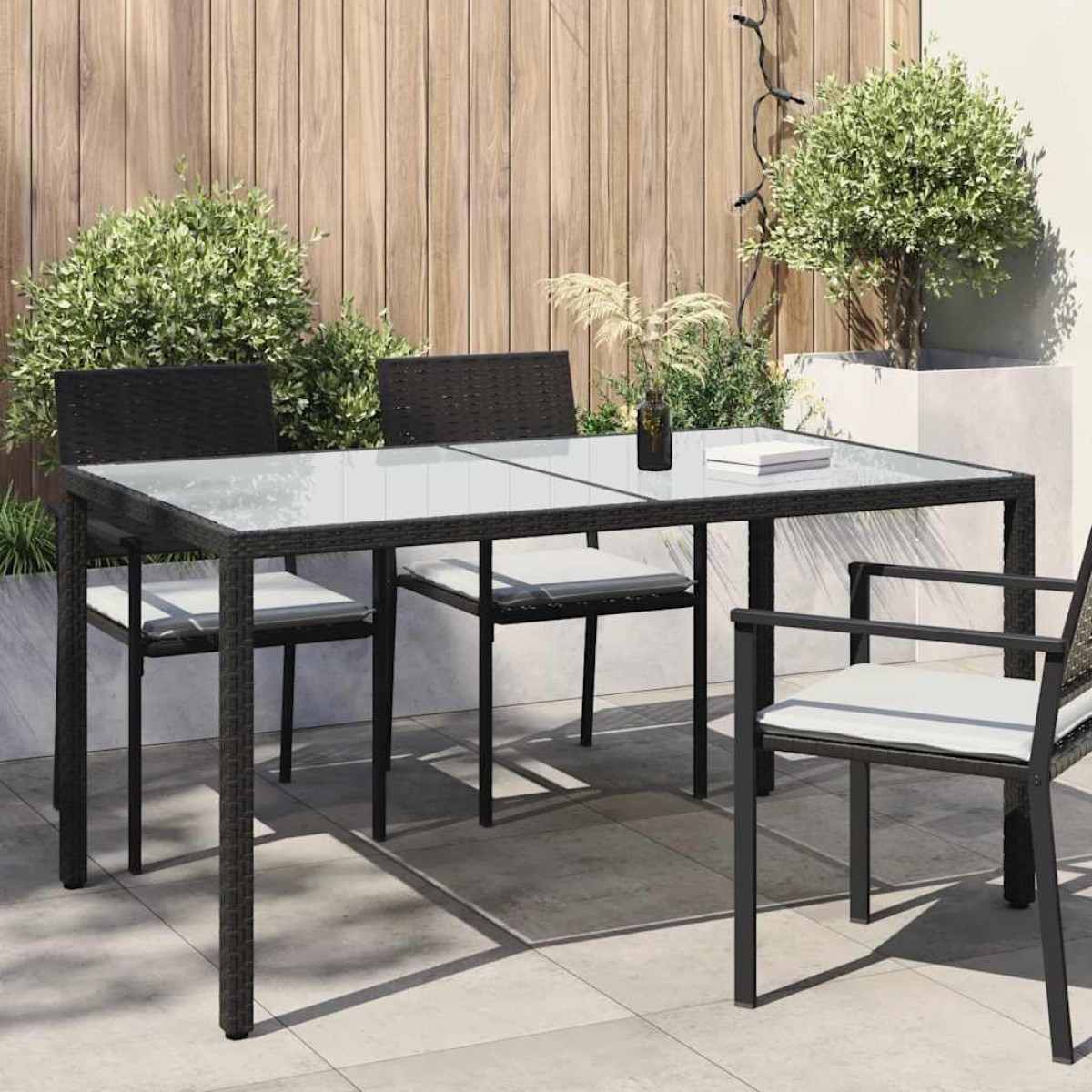 vidaXL Τραπέζι Κήπου Μαύρο 150x90x75 εκ. Συνθετικό Ρατάν/Ψημένο Γυαλί