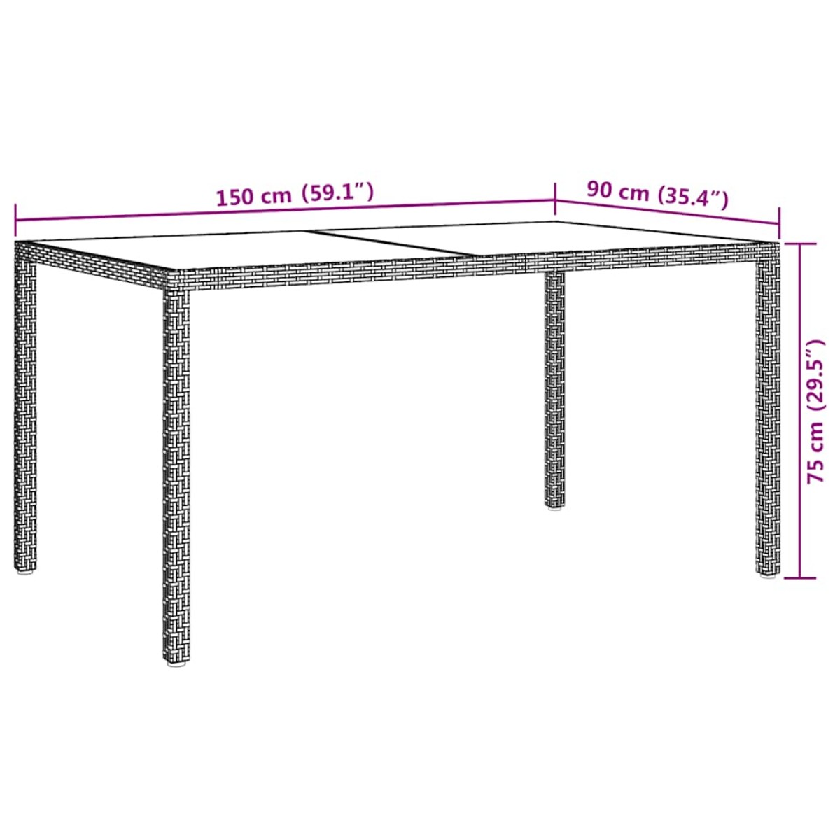 vidaXL Τραπέζι Κήπου Μαύρο 150x90x75 εκ. Συνθετικό Ρατάν/Ψημένο Γυαλί