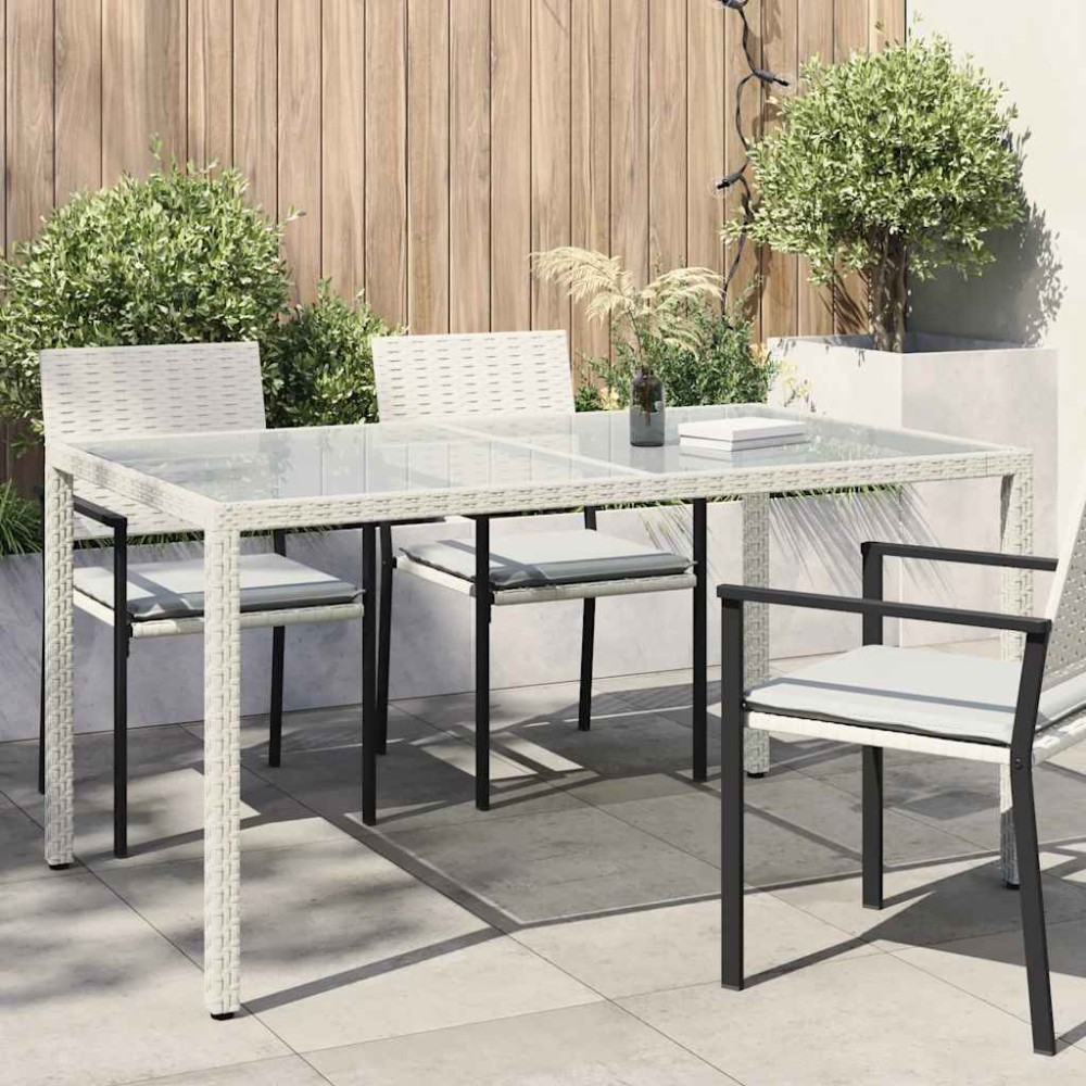vidaXL Τραπέζι Κήπου Λευκό 150x90x75 εκ. Συνθετικό Ρατάν/Ψημένο Γυαλί
