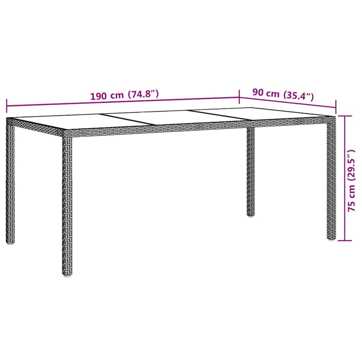 vidaXL Τραπέζι Κήπου Γκρι 190x90x75 εκ. Ψημένο Γυαλί/Συνθετικό Ρατάν