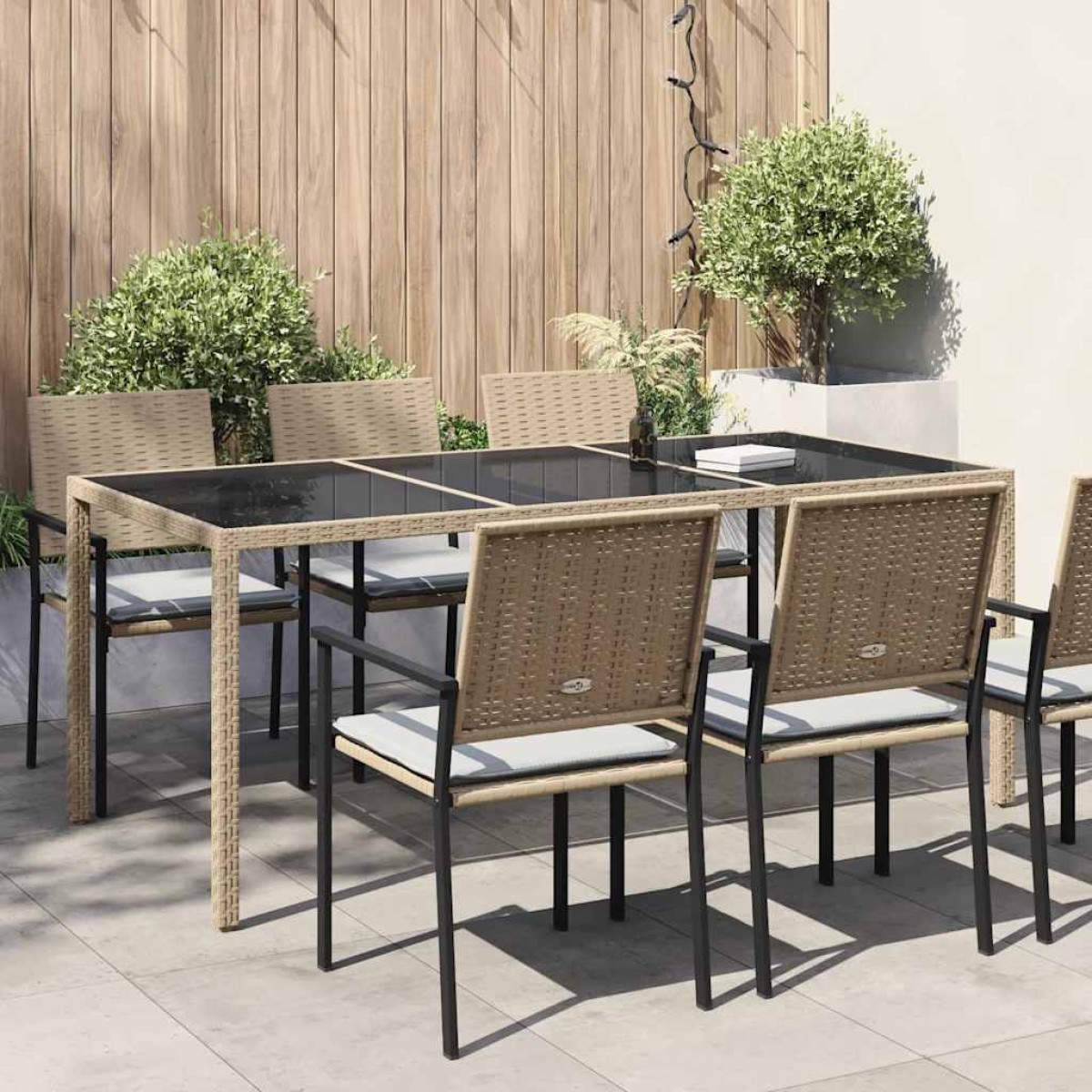 vidaXL Τραπέζι Κήπου Μπεζ 190x90x75 εκ. Ψημένο Γυαλί/Συνθετικό Ρατάν